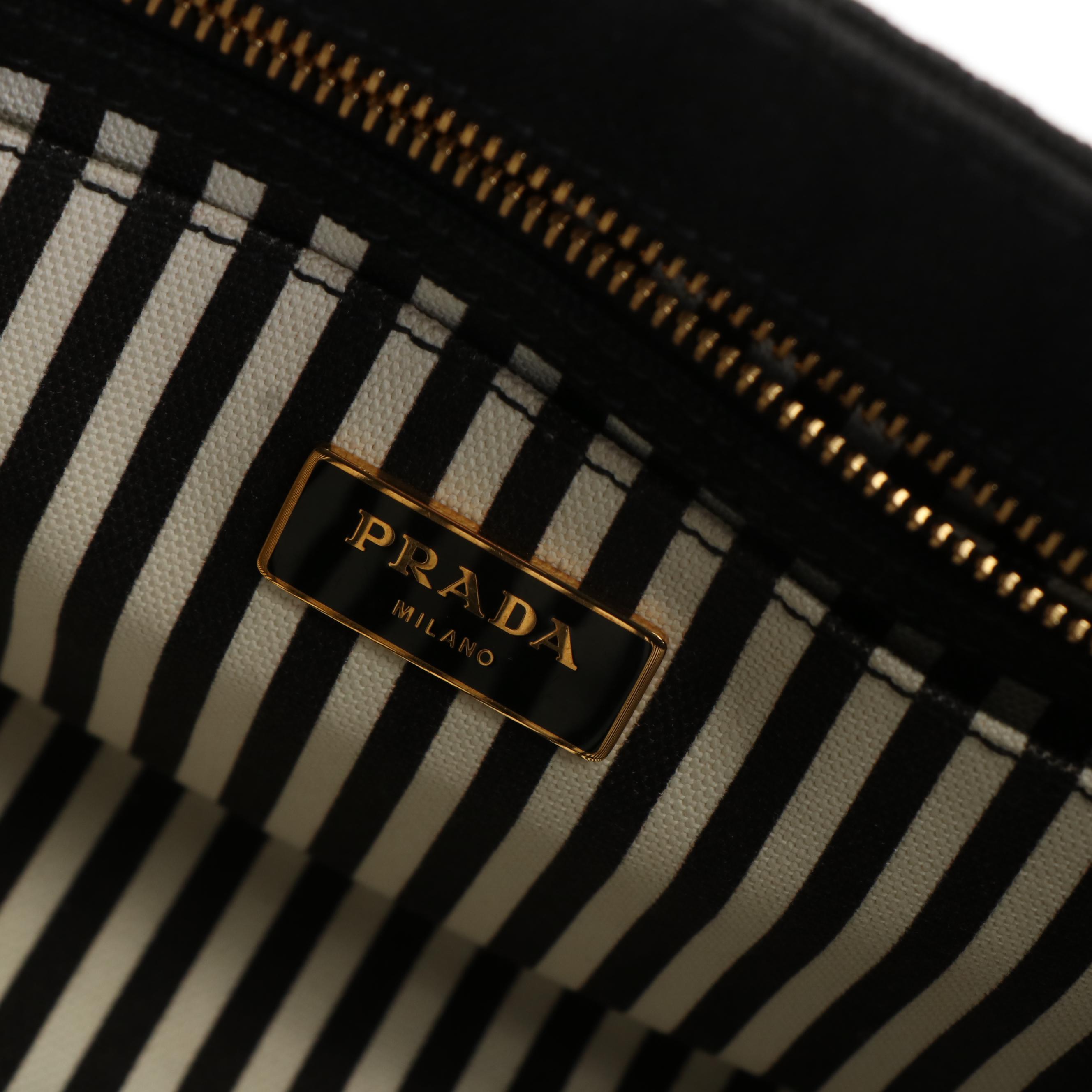 Prada Canapa Logo Black and White Canvas Tote Bag