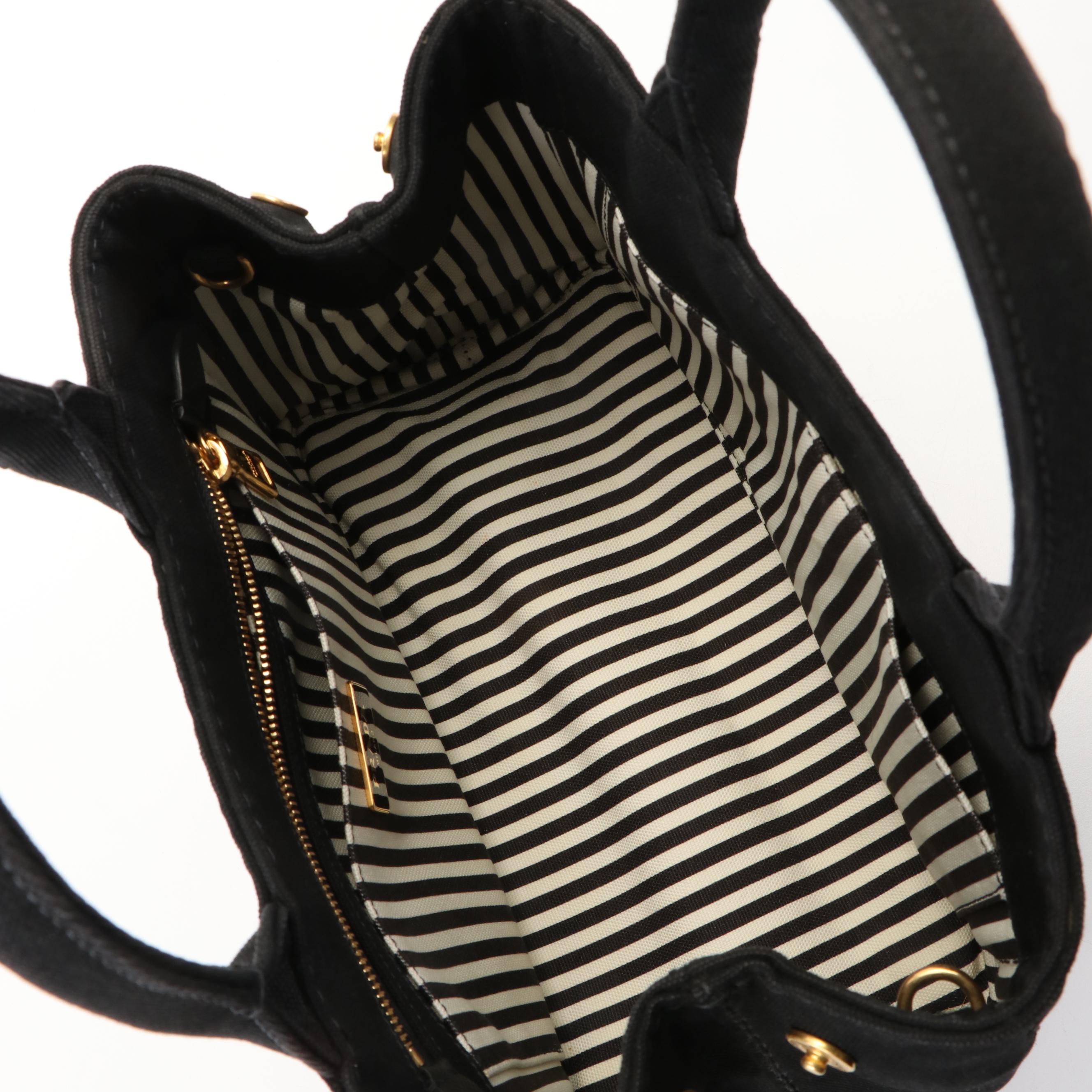 Prada Canapa Logo Black and White Canvas Tote Bag