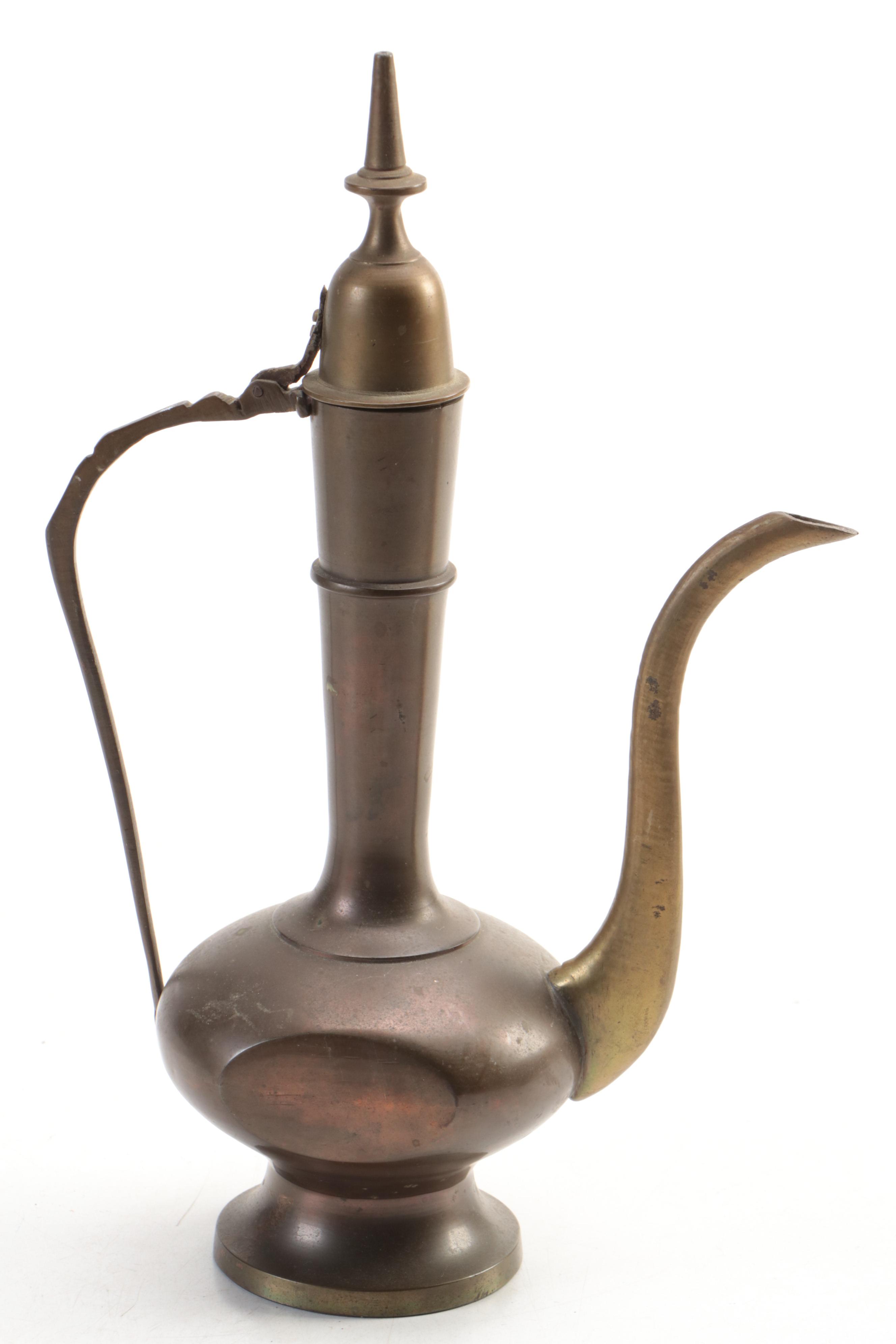 Indian Brass Ewer with Balance Scale and Cast Brass Eagle Paperweight