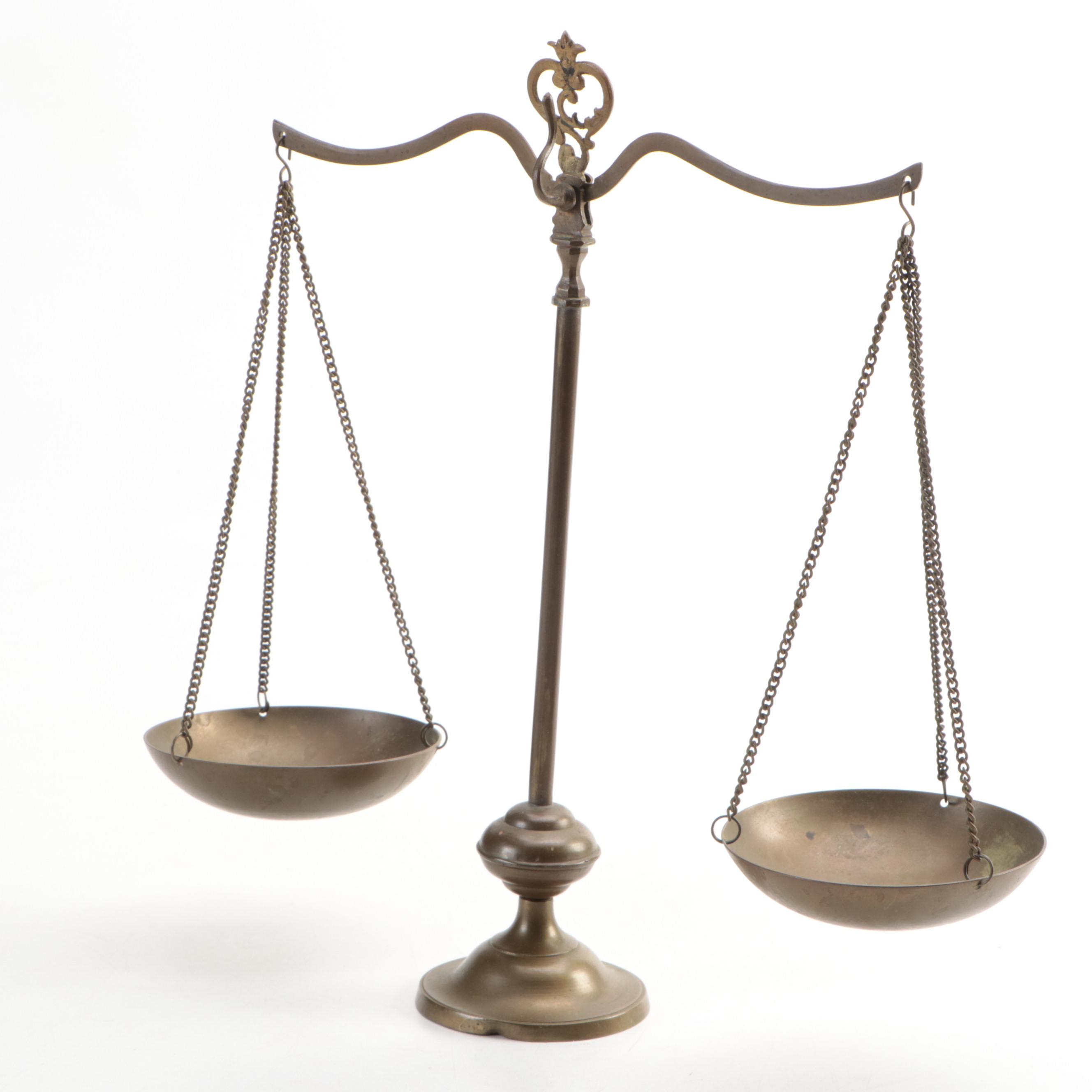 Indian Brass Ewer with Balance Scale and Cast Brass Eagle Paperweight