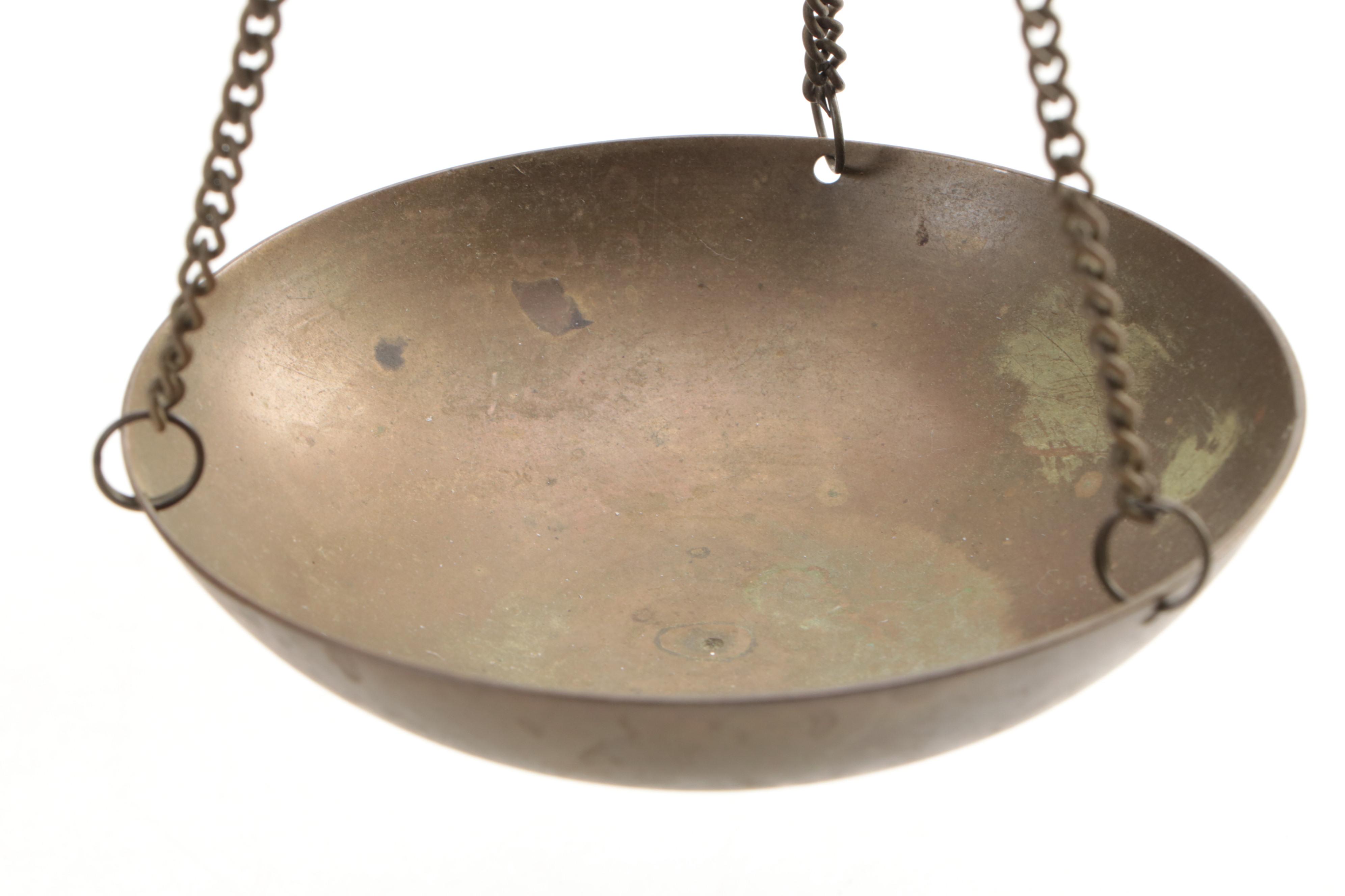 Indian Brass Ewer with Balance Scale and Cast Brass Eagle Paperweight