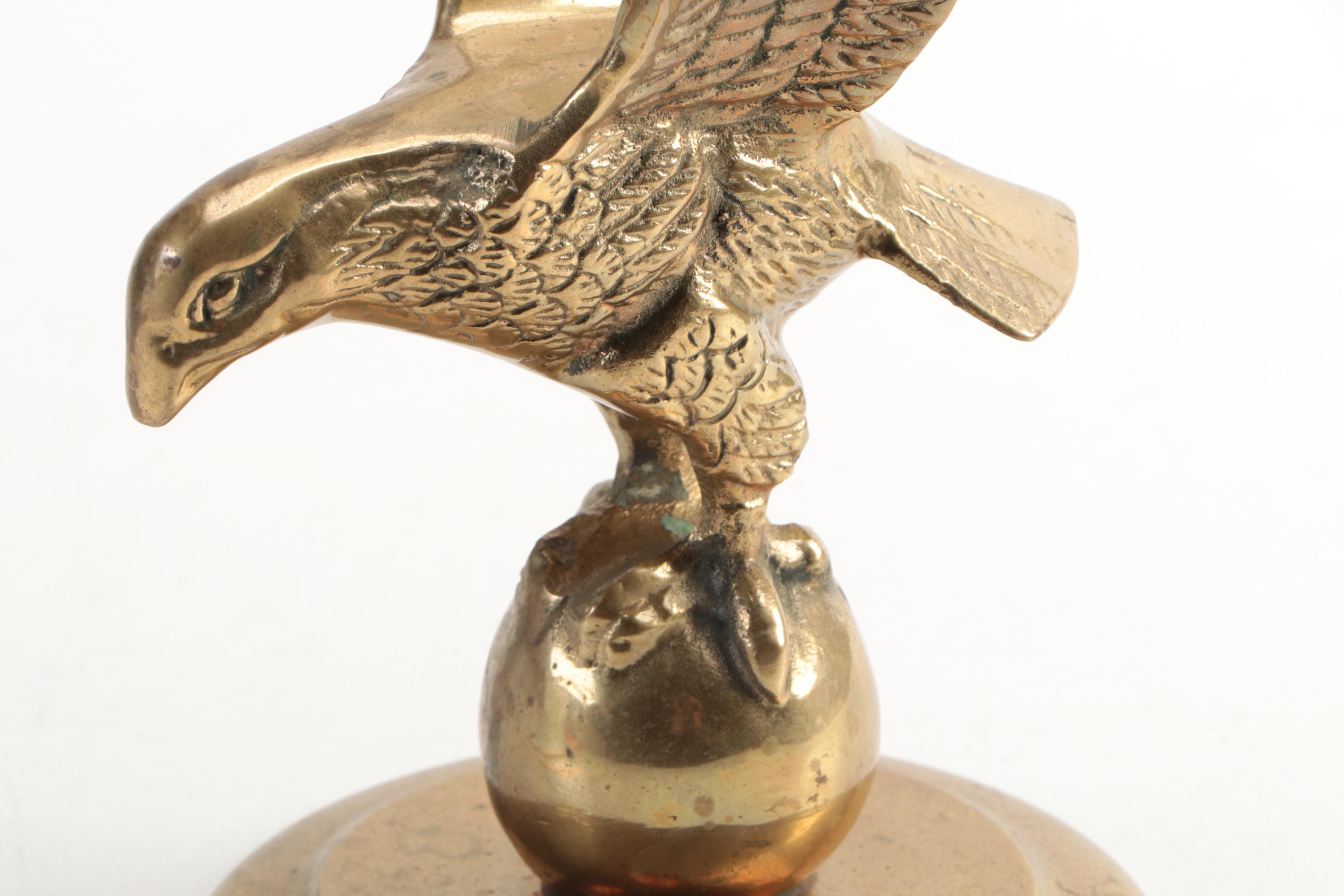 Indian Brass Ewer with Balance Scale and Cast Brass Eagle Paperweight