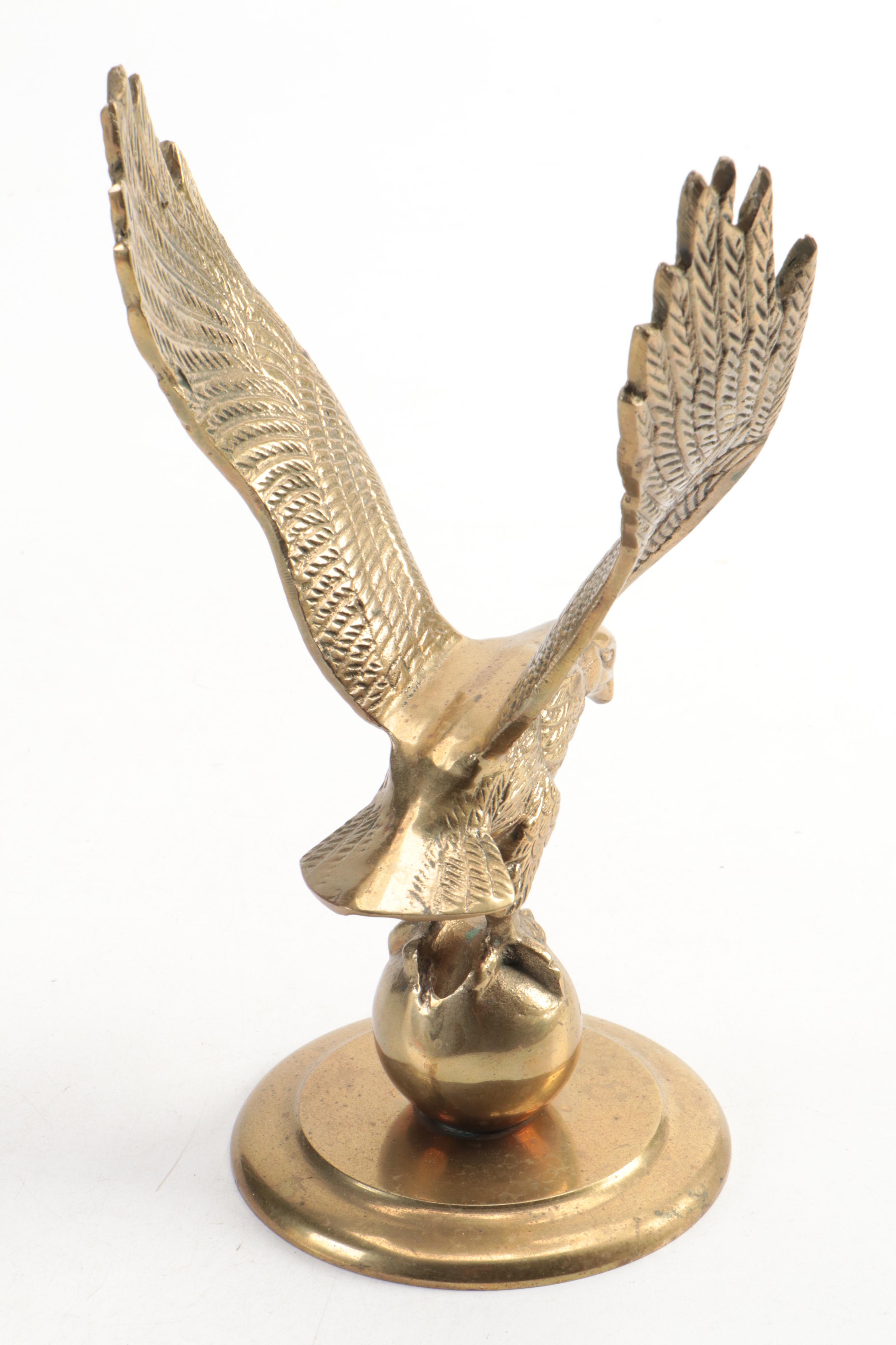 Indian Brass Ewer with Balance Scale and Cast Brass Eagle Paperweight