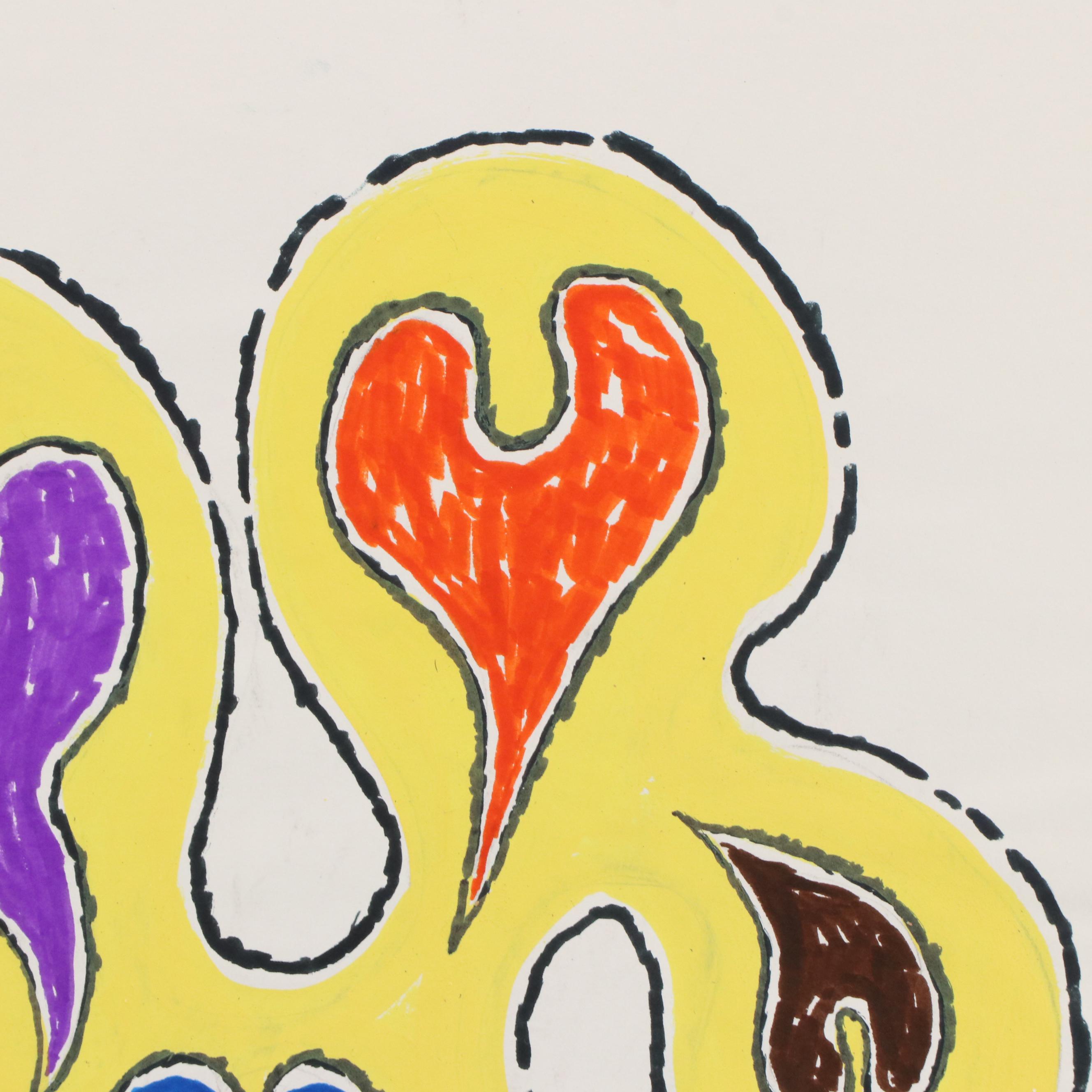 Achillo “Achi” Sullo Modern Biomorphic Ink Drawing, Mid to Late 20th Century