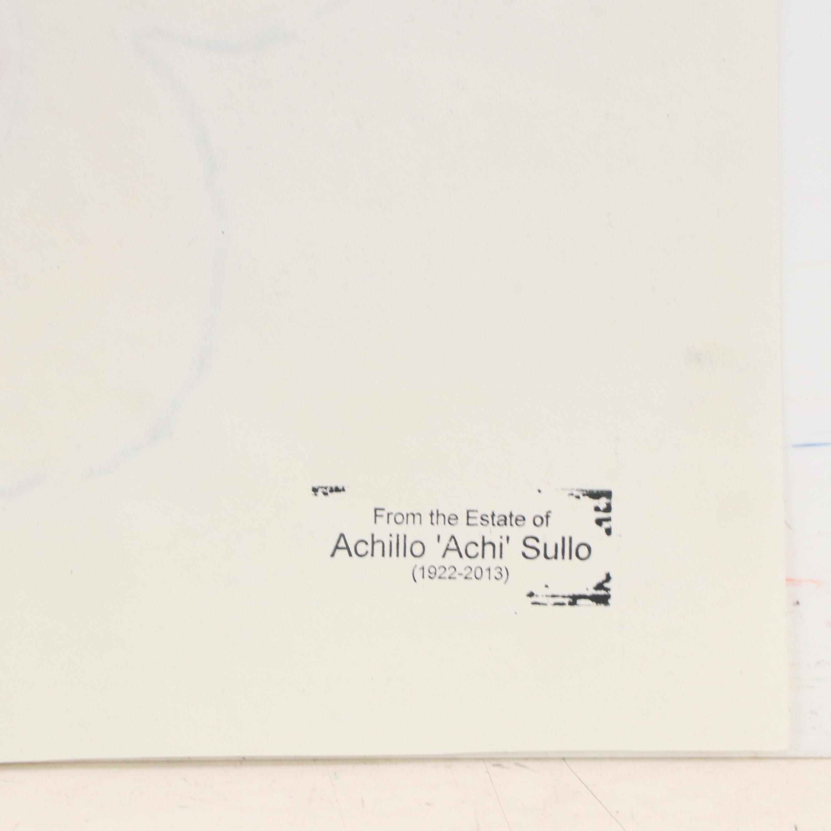 Achillo “Achi” Sullo Modern Biomorphic Ink Drawing, Mid to Late 20th Century