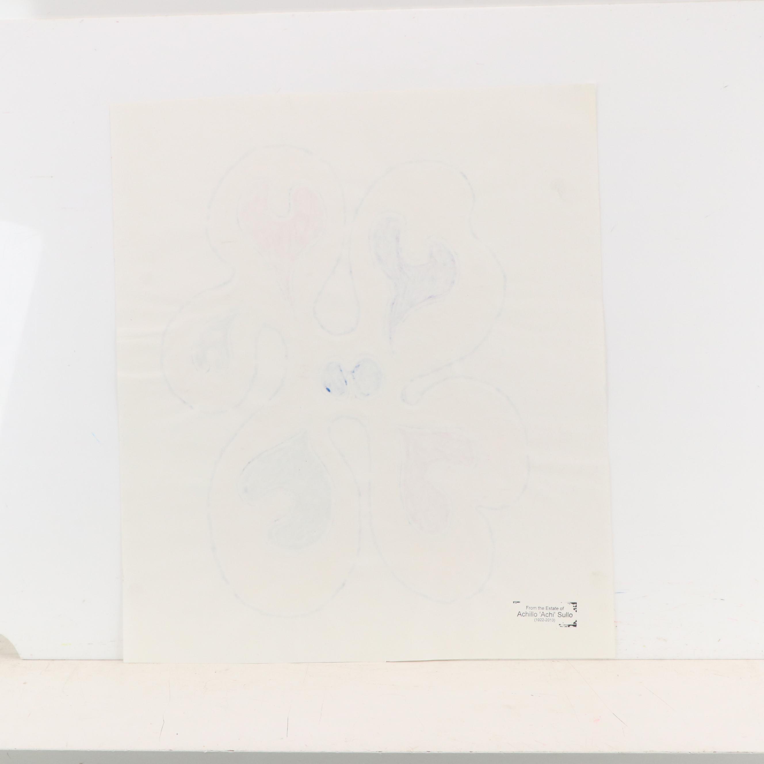 Achillo “Achi” Sullo Modern Biomorphic Ink Drawing, Mid to Late 20th Century