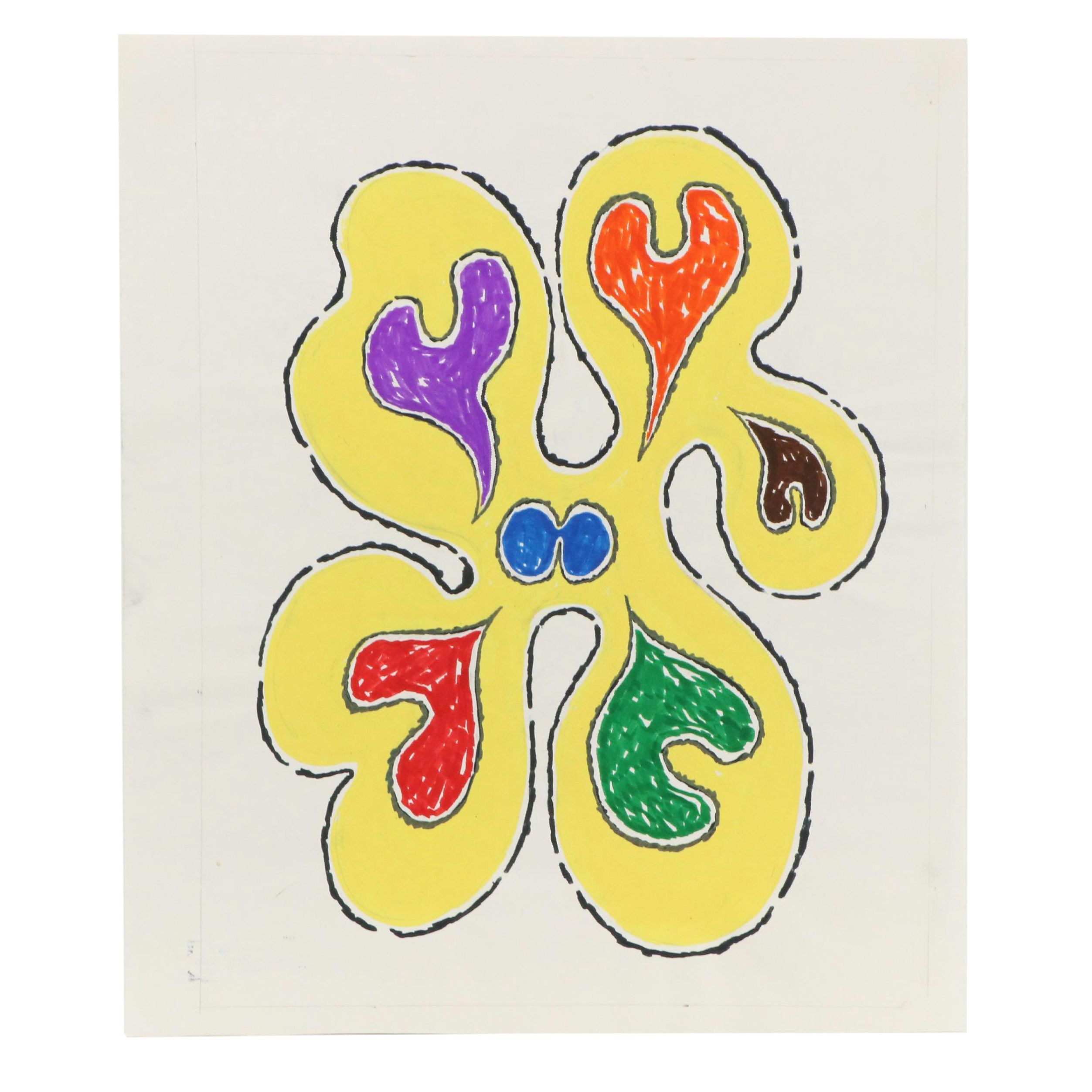 Achillo “Achi” Sullo Modern Biomorphic Ink Drawing, Mid to Late 20th Century