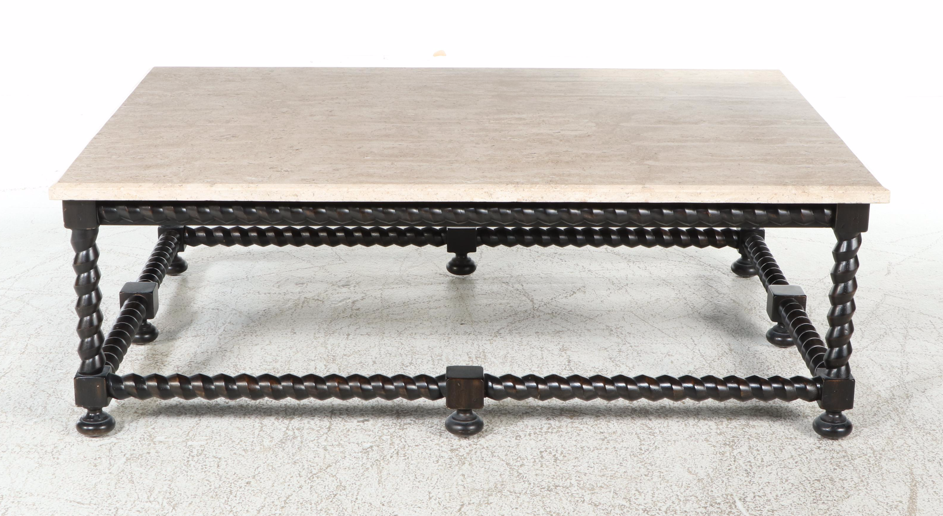 Bernhardt "Cordova" Ebonized Hardwood and Laminated Travertine Coffee Table
