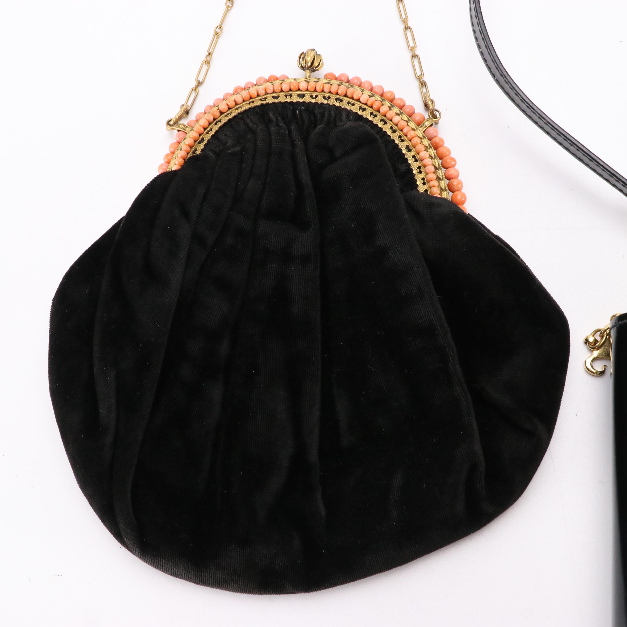 Walter Steiger Origami Style Purse and 1930s Bead Frame Velvet Evening Bag