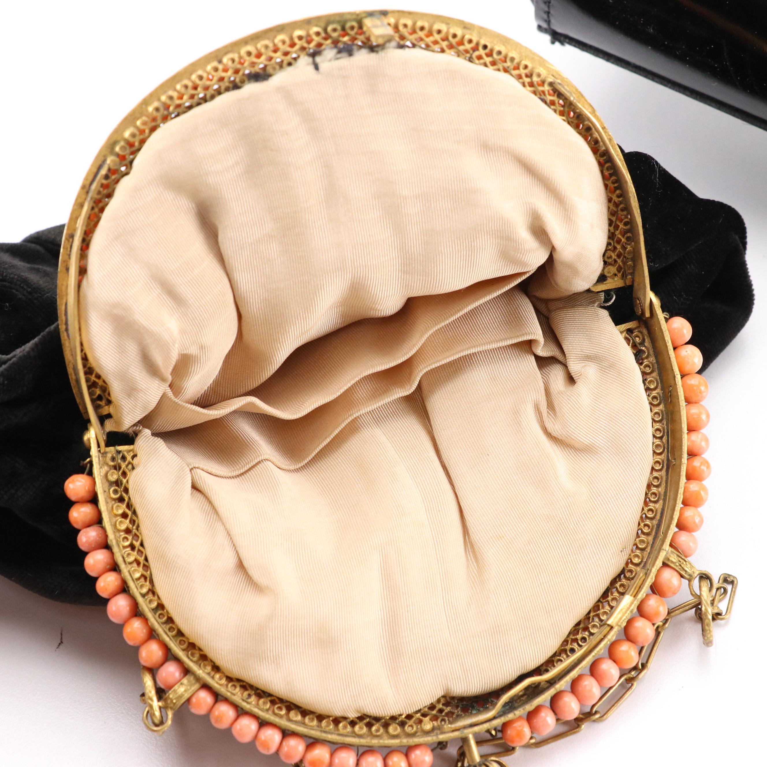 Walter Steiger Origami Style Purse and 1930s Bead Frame Velvet Evening Bag