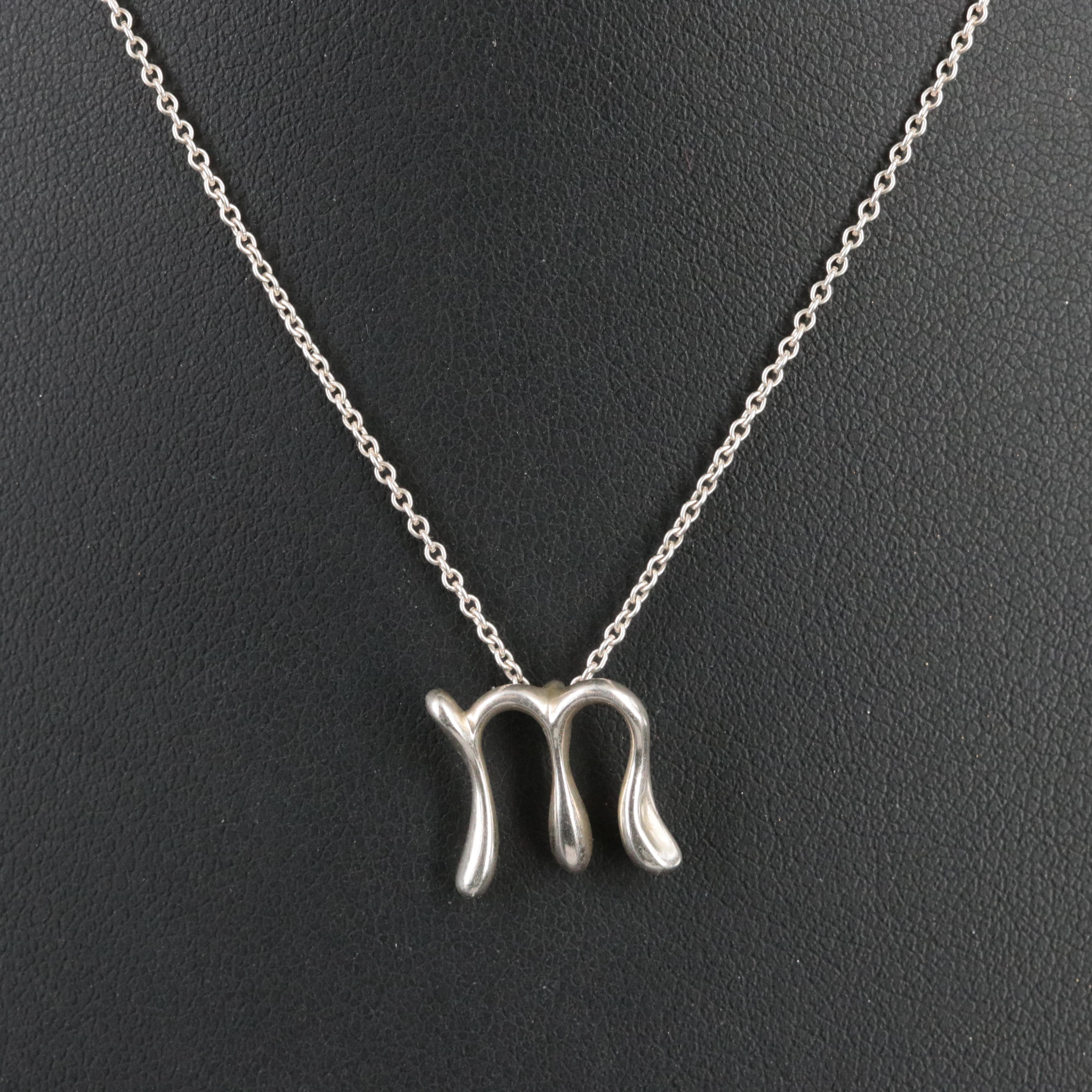 Elsa Peretti for Tiffany & Co. Sterling Alphabet Letter "M" Necklace