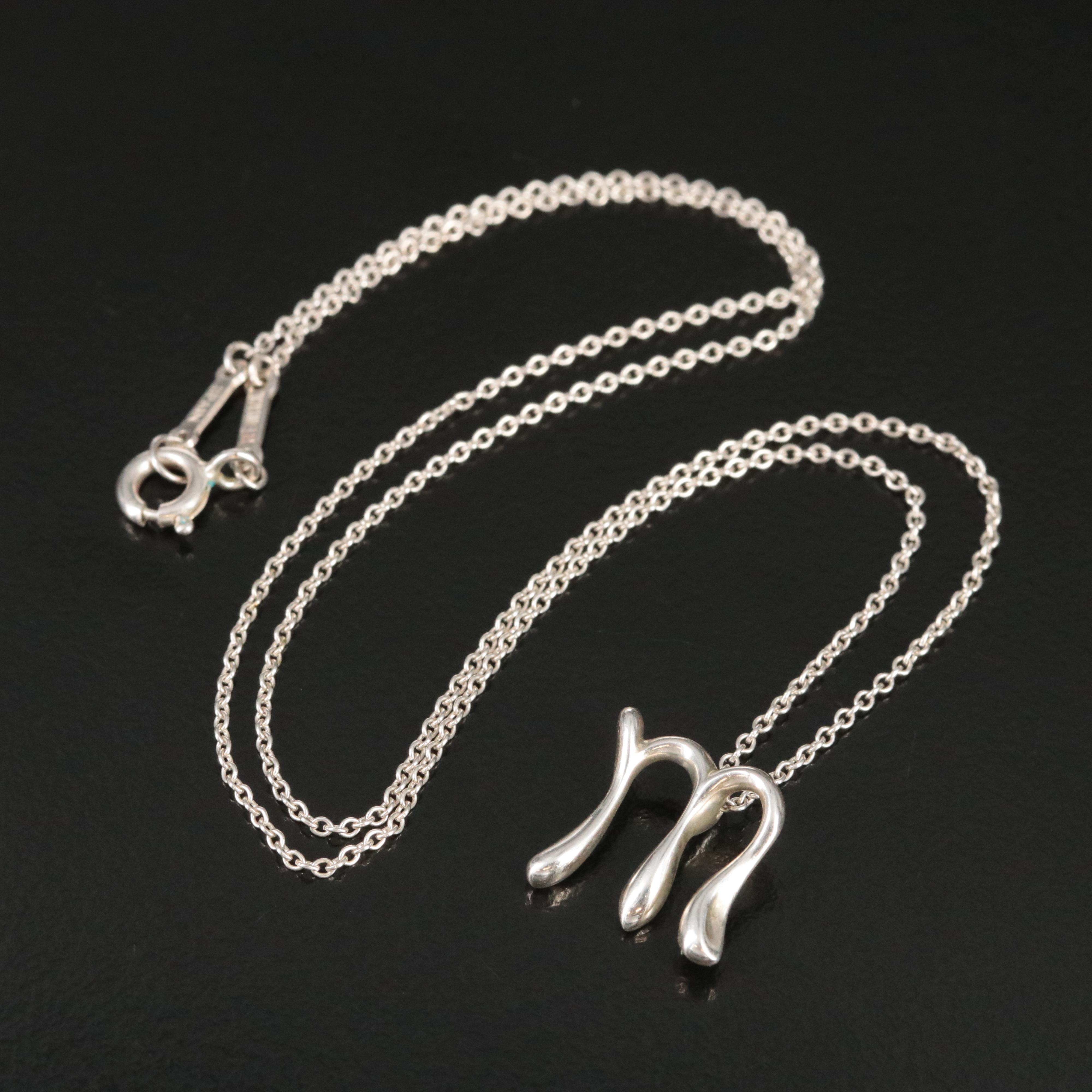 Elsa Peretti for Tiffany & Co. Sterling Alphabet Letter "M" Necklace