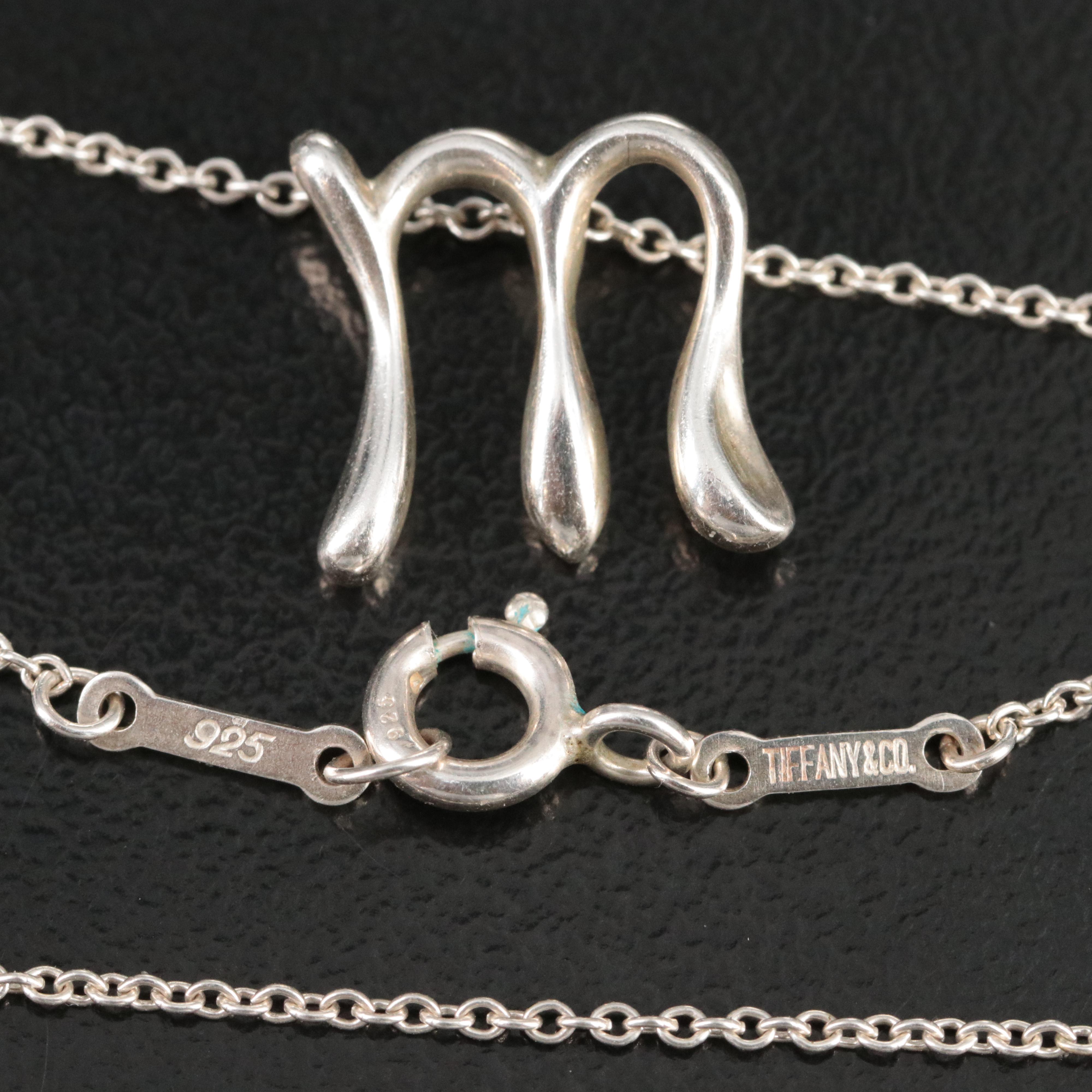 Elsa Peretti for Tiffany & Co. Sterling Alphabet Letter "M" Necklace