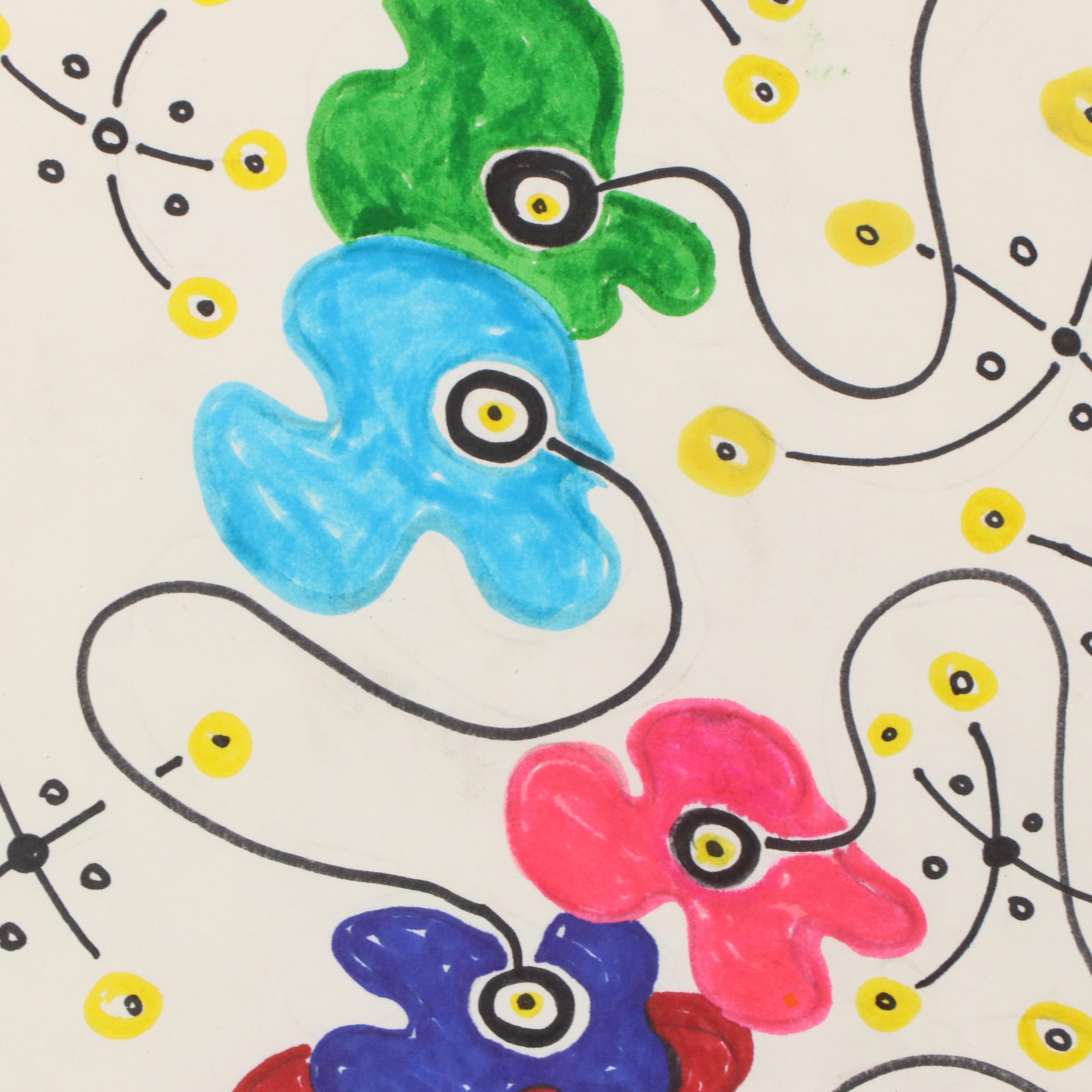 Achillo “Achi” Sullo Modern Biomorphic Ink Drawing, Mid to Late 20th Century