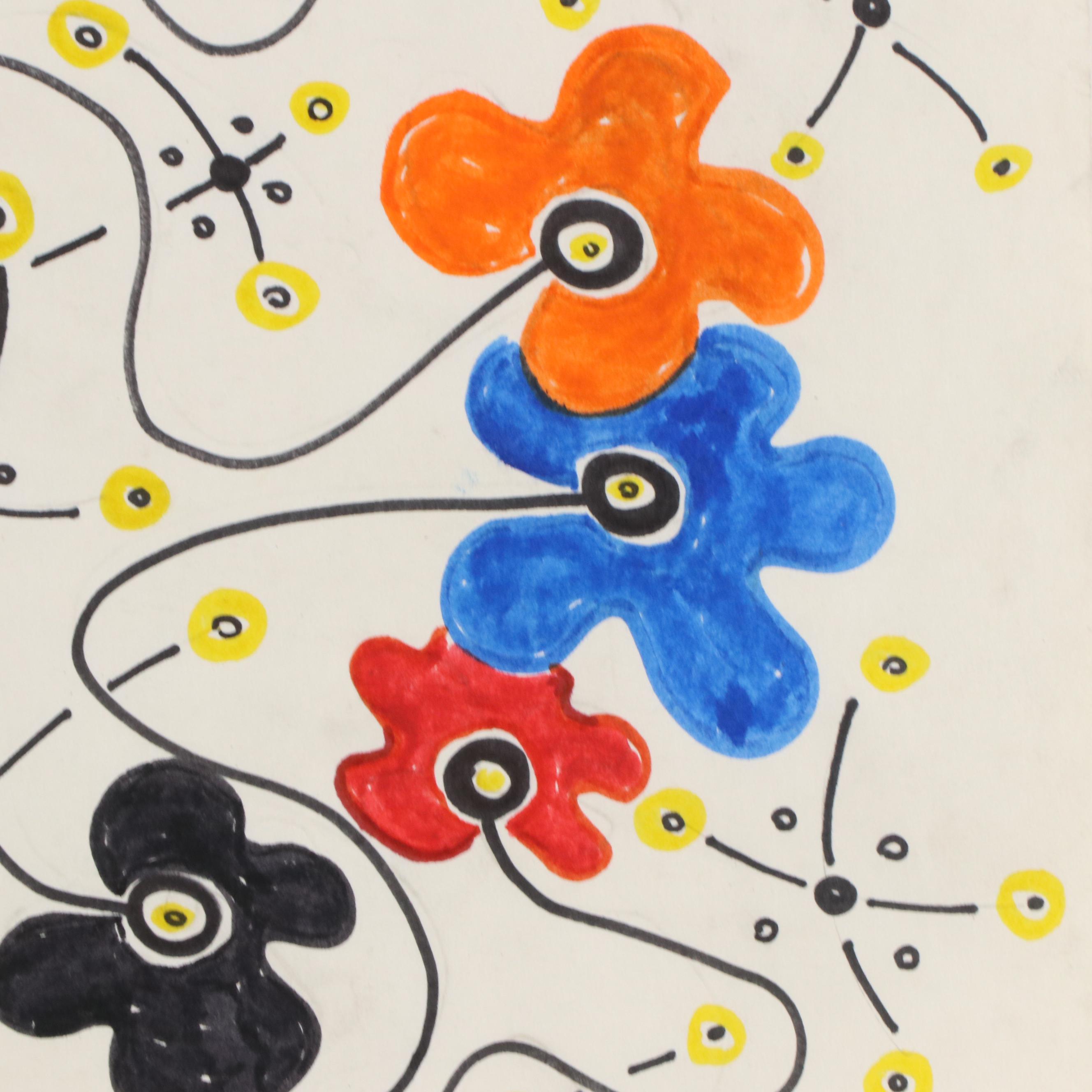 Achillo “Achi” Sullo Modern Biomorphic Ink Drawing, Mid to Late 20th Century