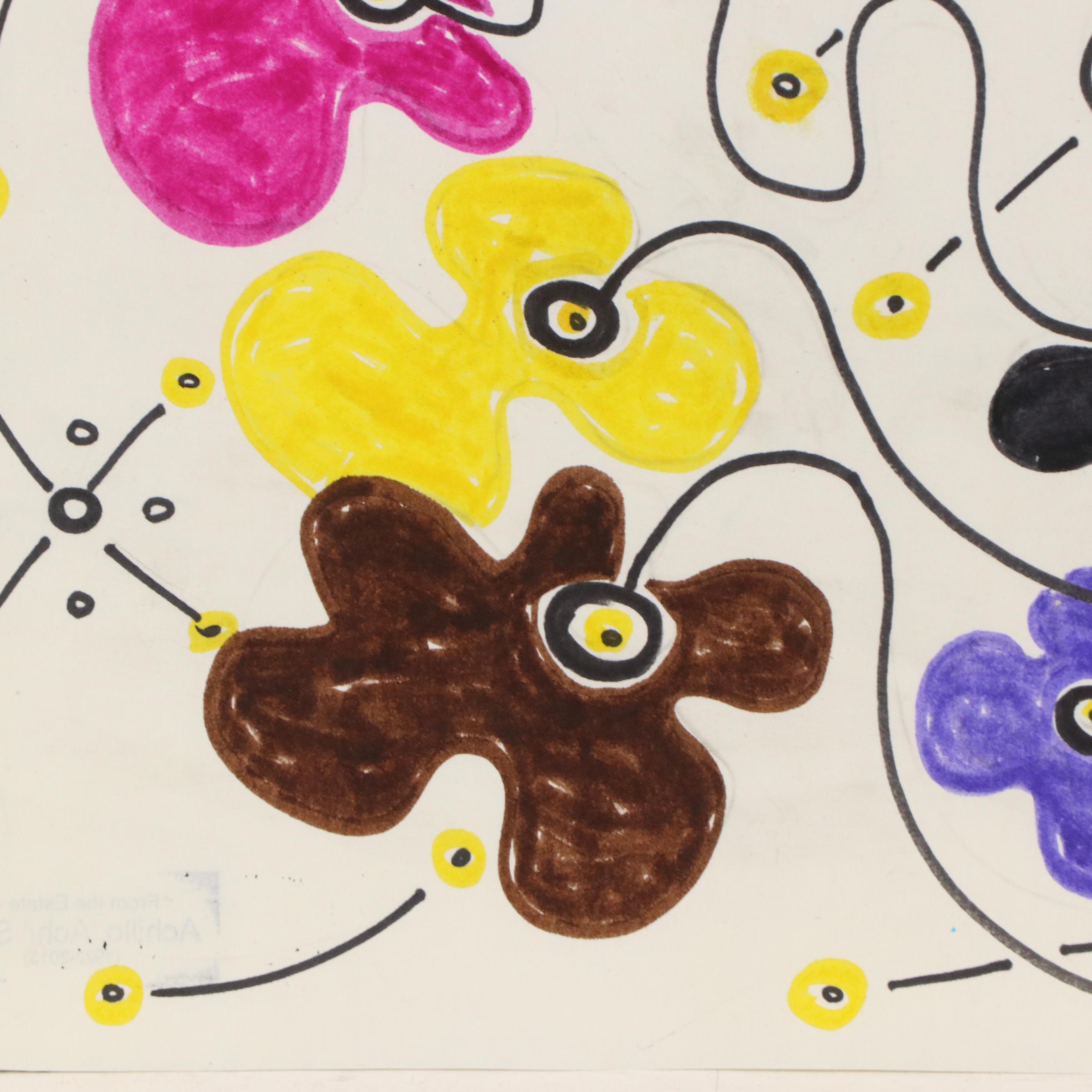 Achillo “Achi” Sullo Modern Biomorphic Ink Drawing, Mid to Late 20th Century