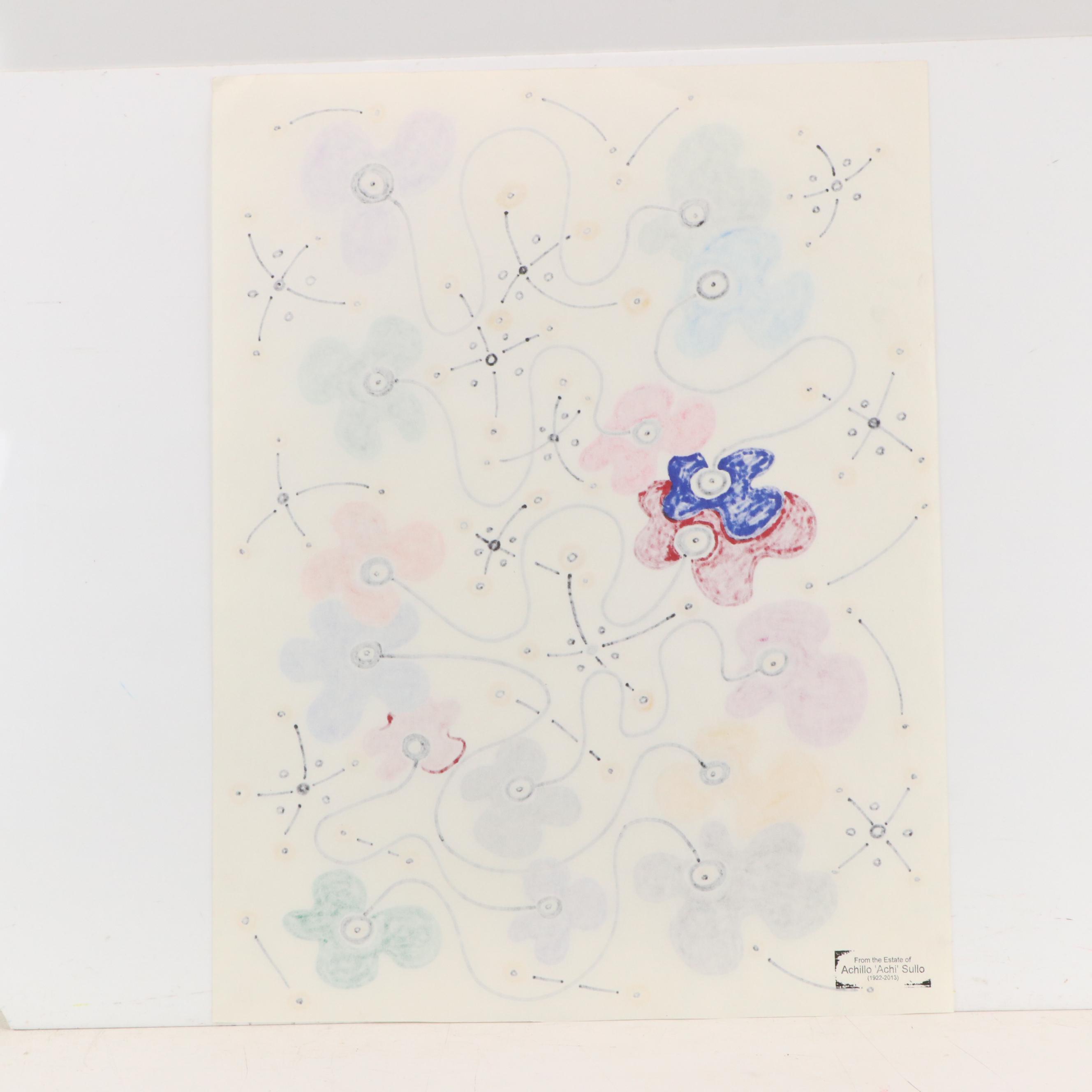 Achillo “Achi” Sullo Modern Biomorphic Ink Drawing, Mid to Late 20th Century