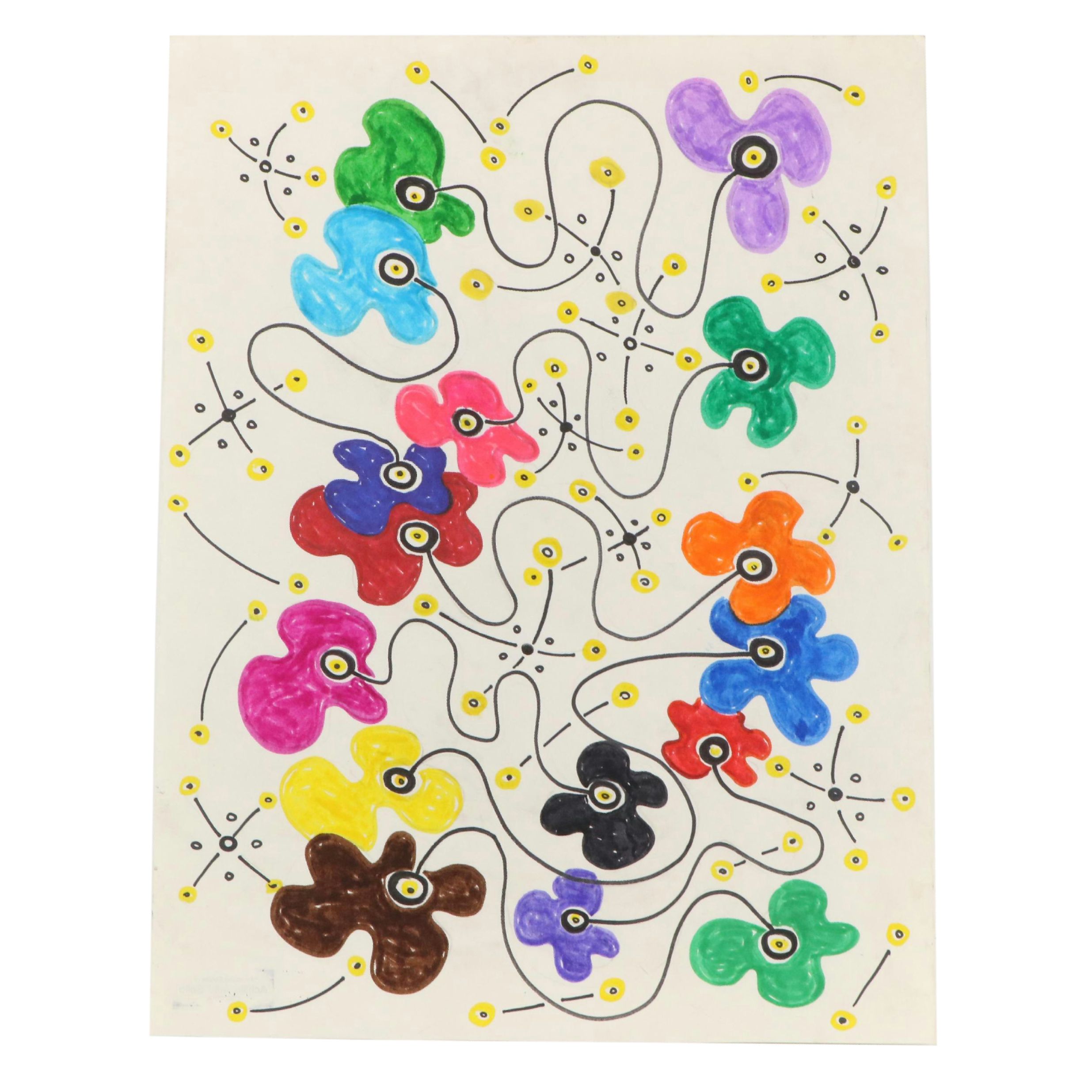 Achillo “Achi” Sullo Modern Biomorphic Ink Drawing, Mid to Late 20th Century