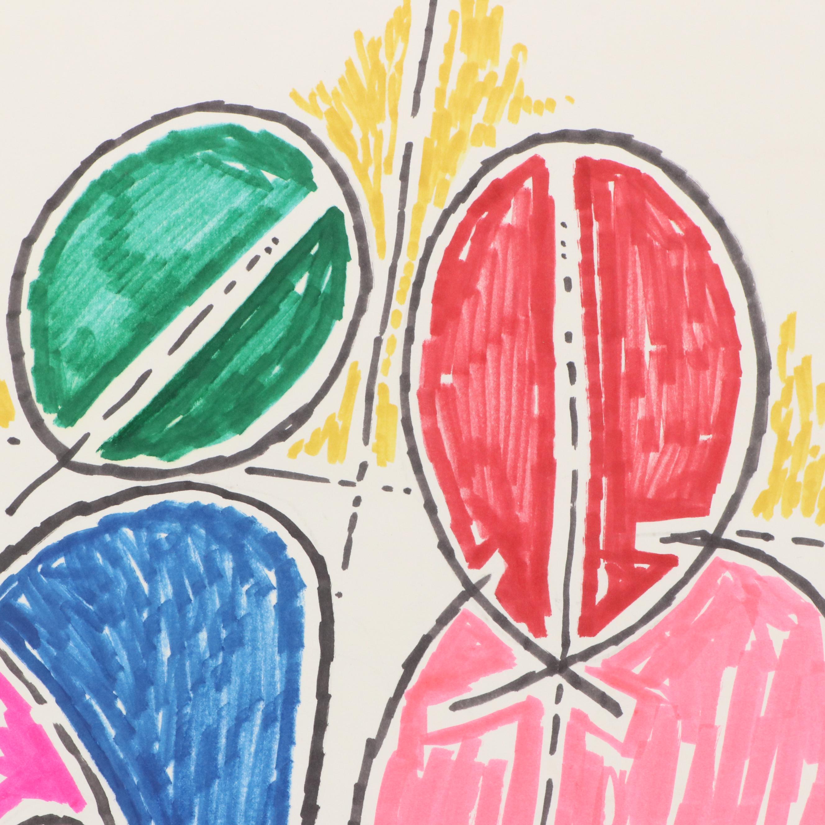 Achillo “Achi” Sullo Biomorphic Ink Drawing, Mid-Late 20th Century