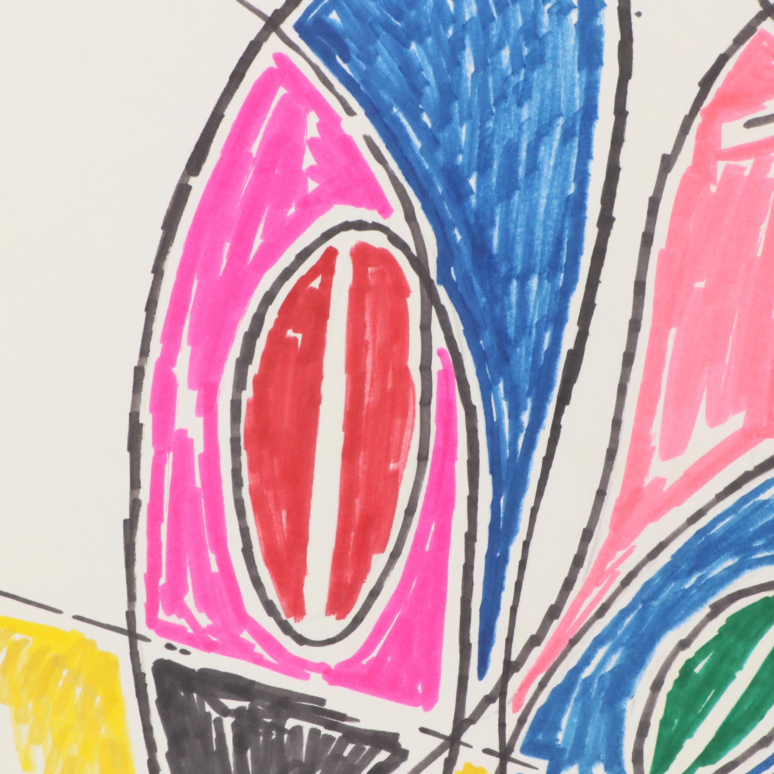 Achillo “Achi” Sullo Biomorphic Ink Drawing, Mid-Late 20th Century