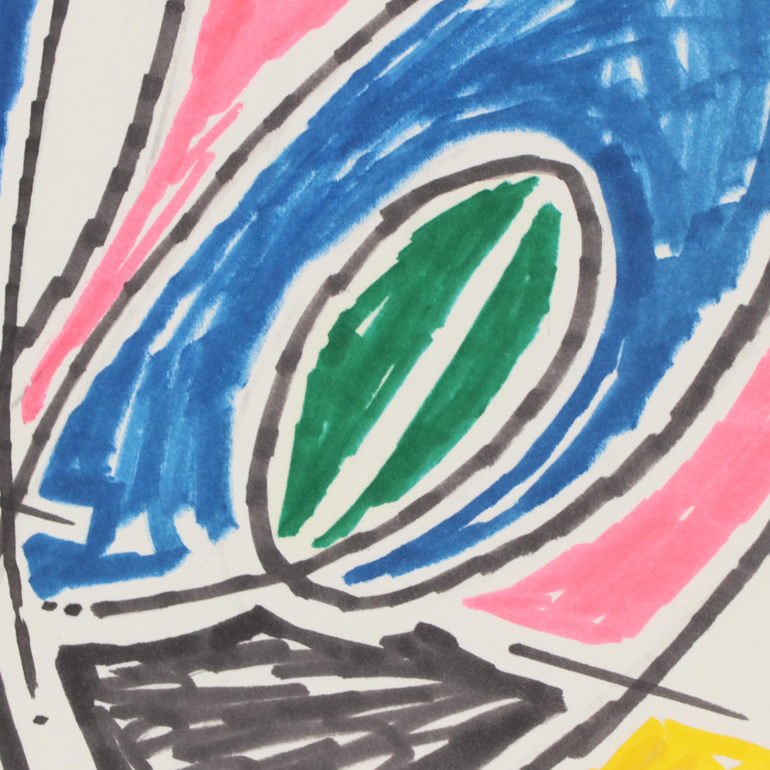 Achillo “Achi” Sullo Biomorphic Ink Drawing, Mid-Late 20th Century