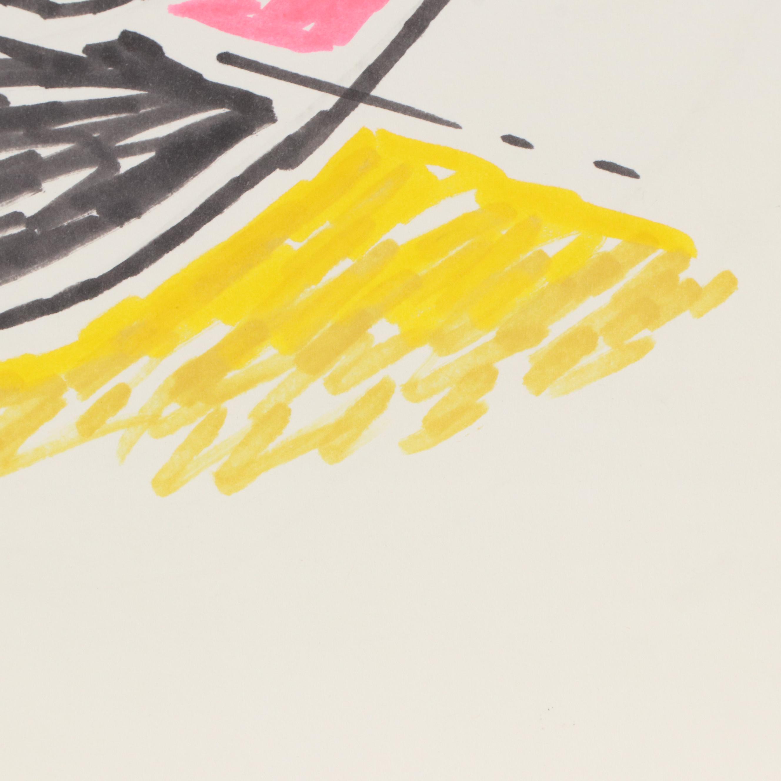 Achillo “Achi” Sullo Biomorphic Ink Drawing, Mid-Late 20th Century