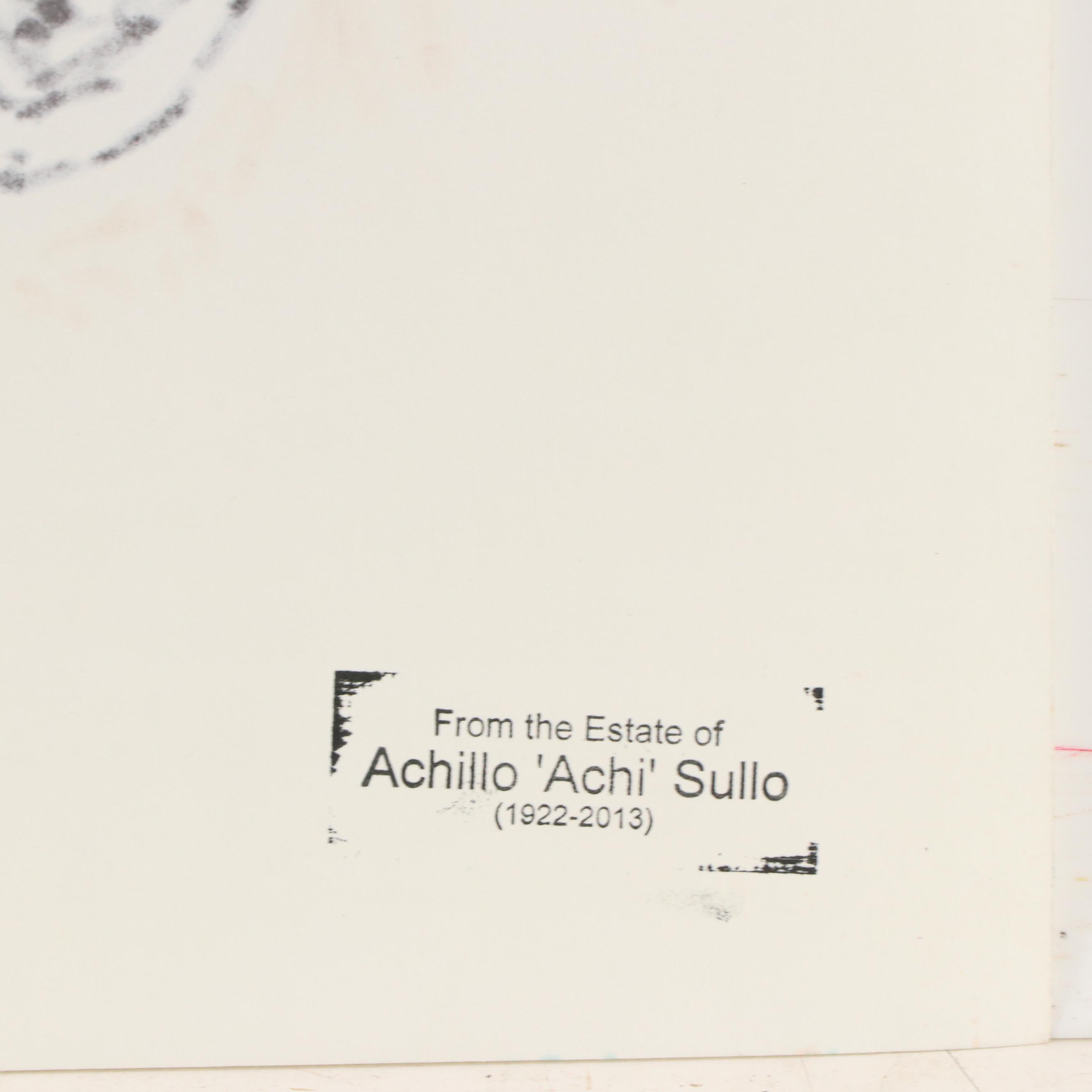 Achillo “Achi” Sullo Biomorphic Ink Drawing, Mid-Late 20th Century