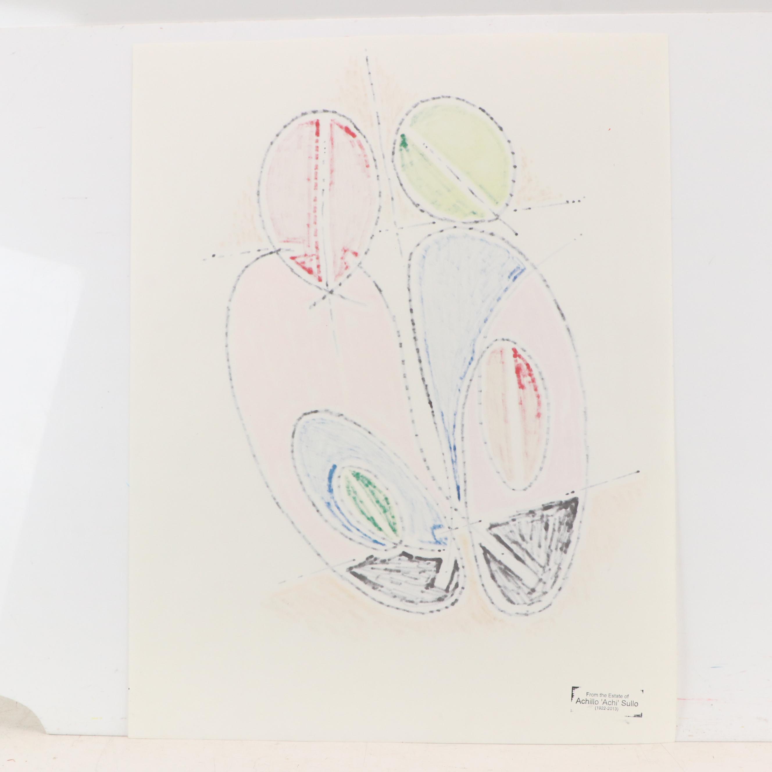 Achillo “Achi” Sullo Biomorphic Ink Drawing, Mid-Late 20th Century