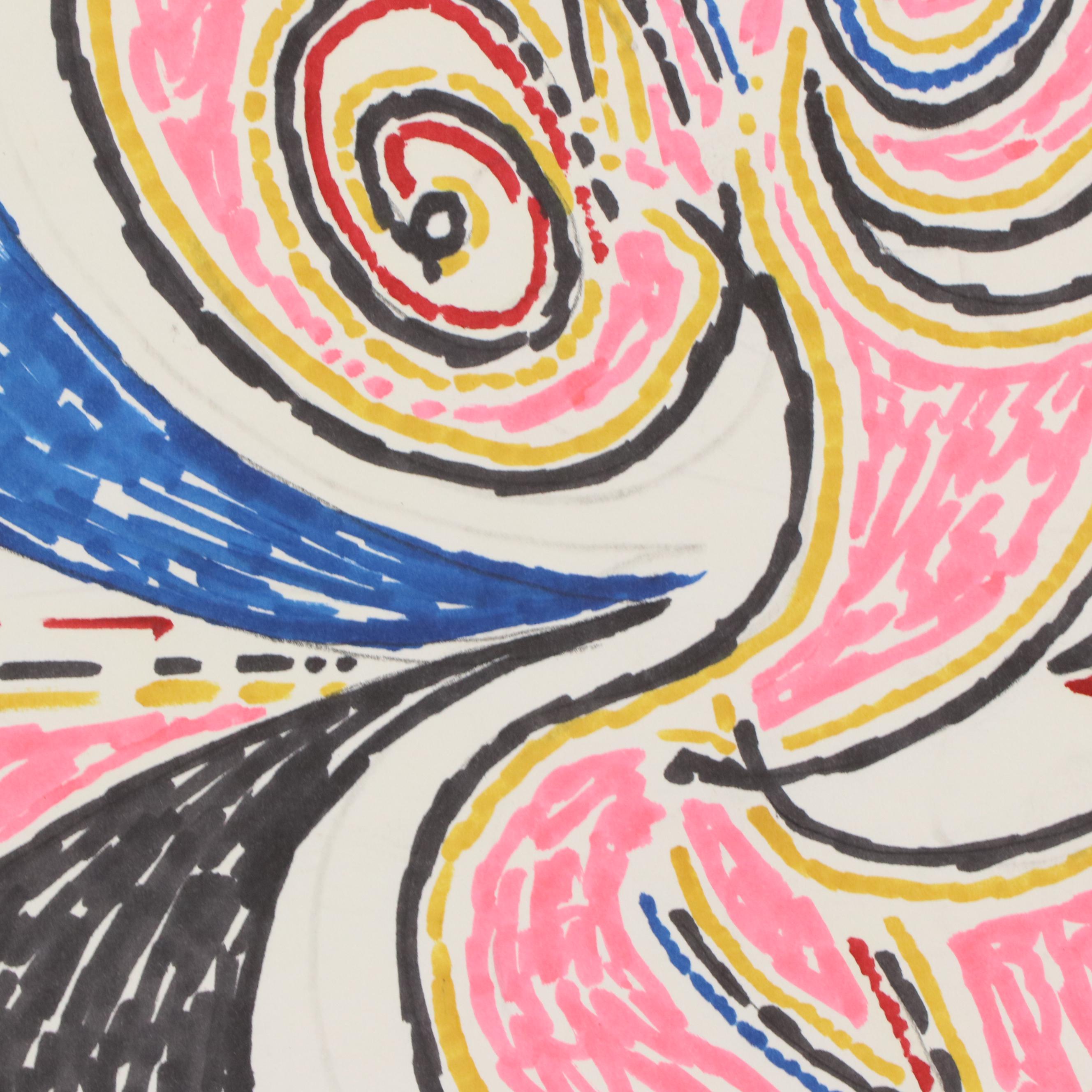 Achillo “Achi” Sullo Biomorphic Ink Drawing, Mid-Late 20th Century