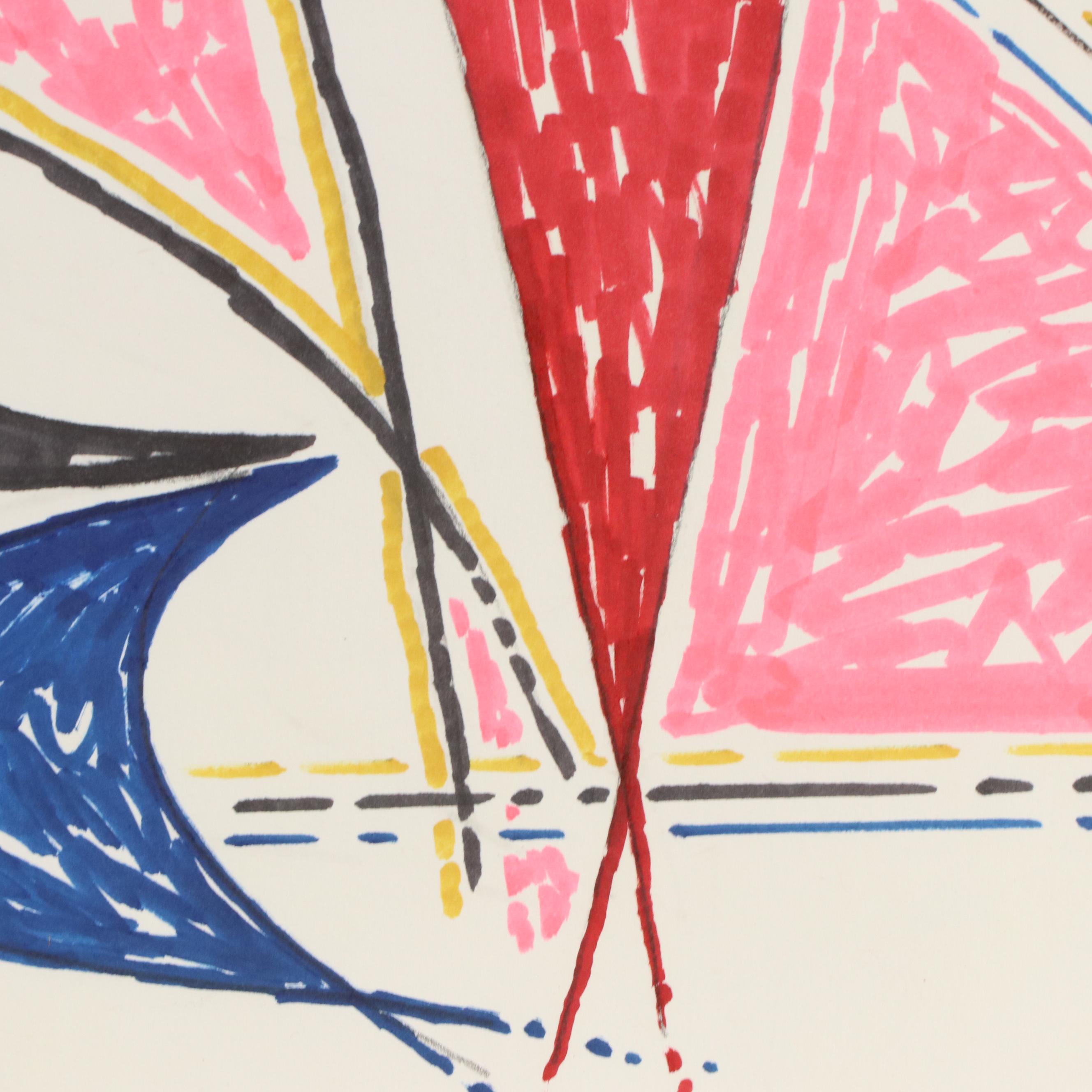 Achillo “Achi” Sullo Biomorphic Ink Drawing, Mid-Late 20th Century