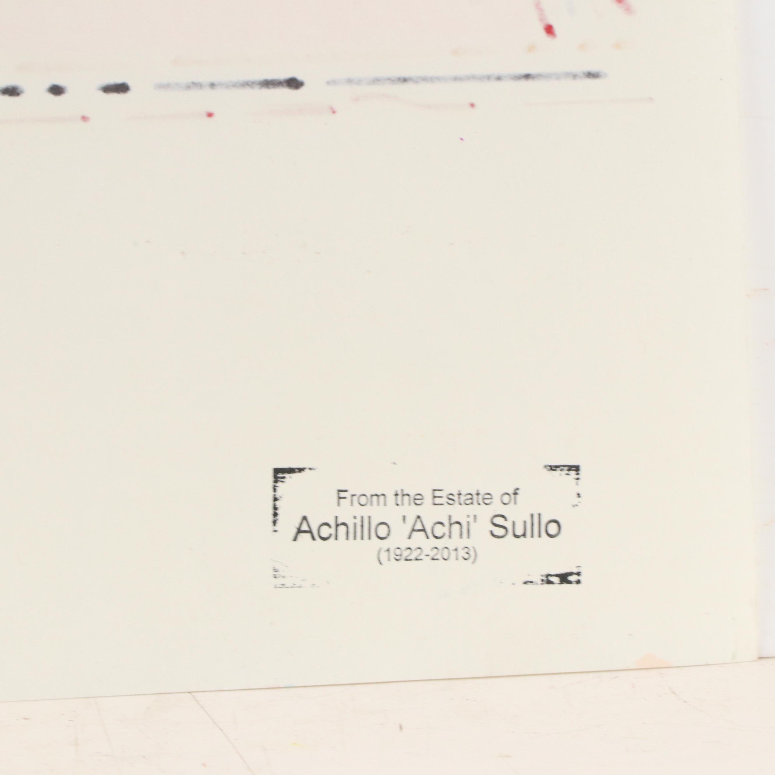 Achillo “Achi” Sullo Biomorphic Ink Drawing, Mid-Late 20th Century