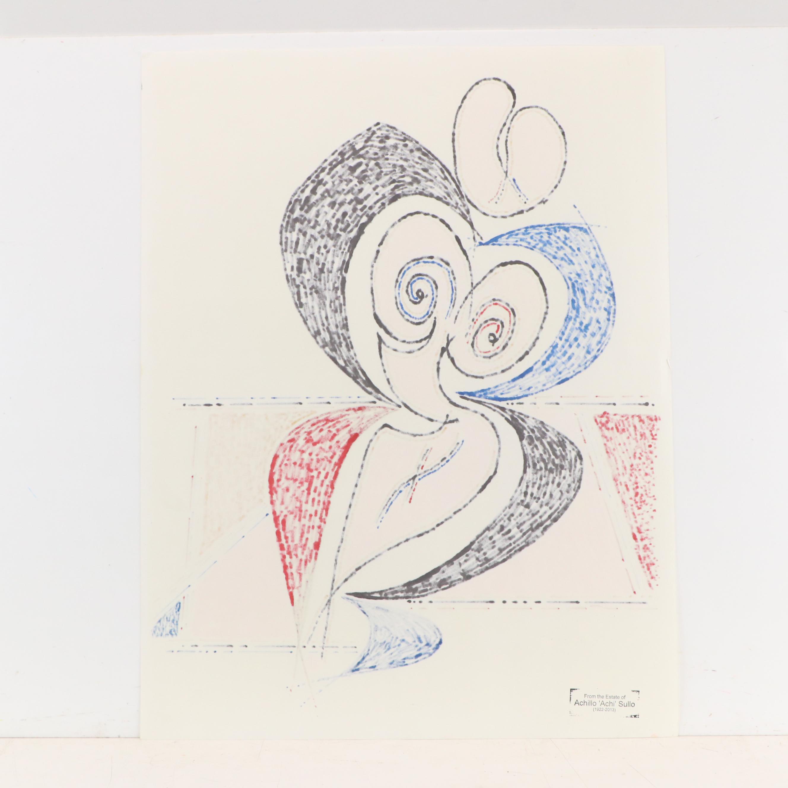 Achillo “Achi” Sullo Biomorphic Ink Drawing, Mid-Late 20th Century