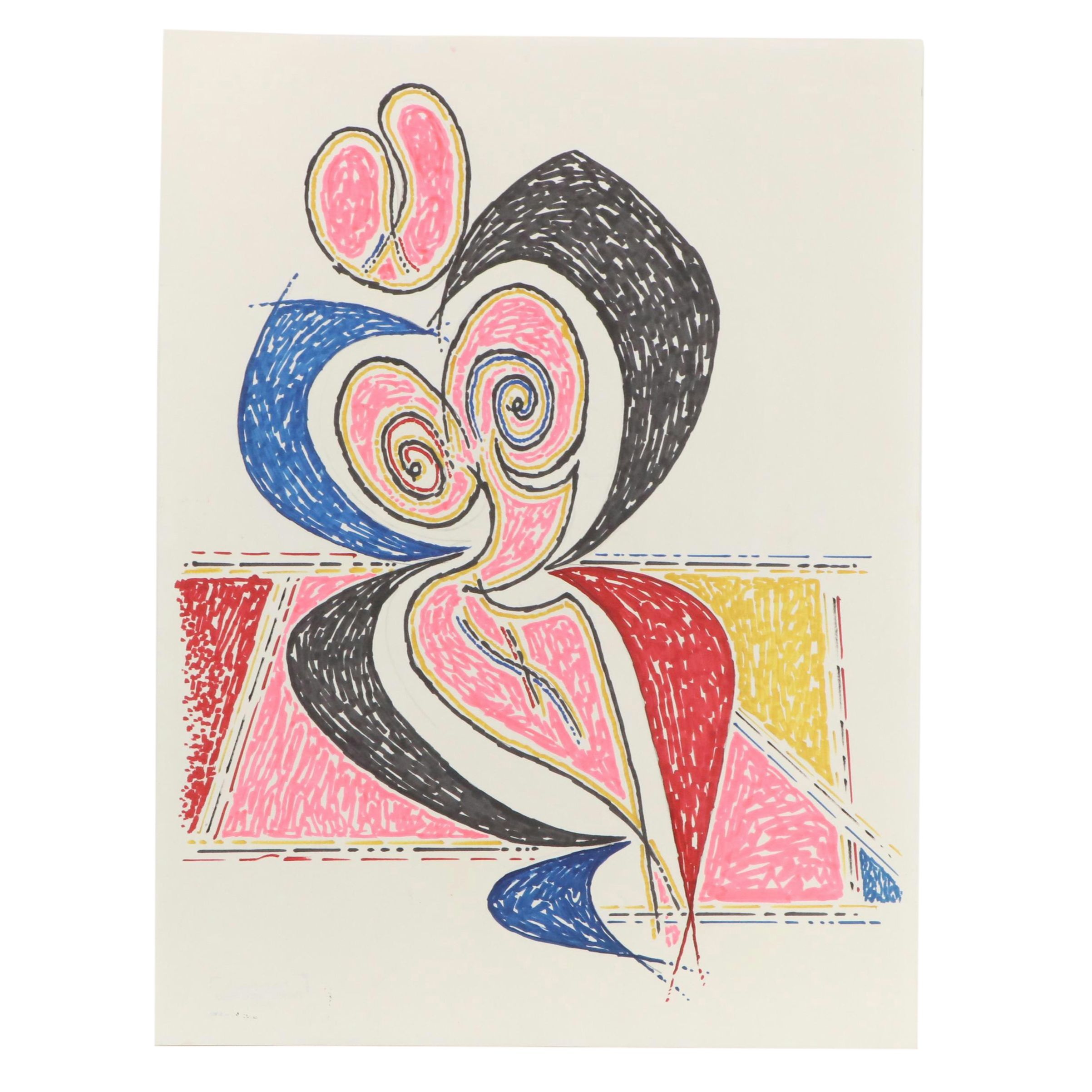 Achillo “Achi” Sullo Biomorphic Ink Drawing, Mid-Late 20th Century