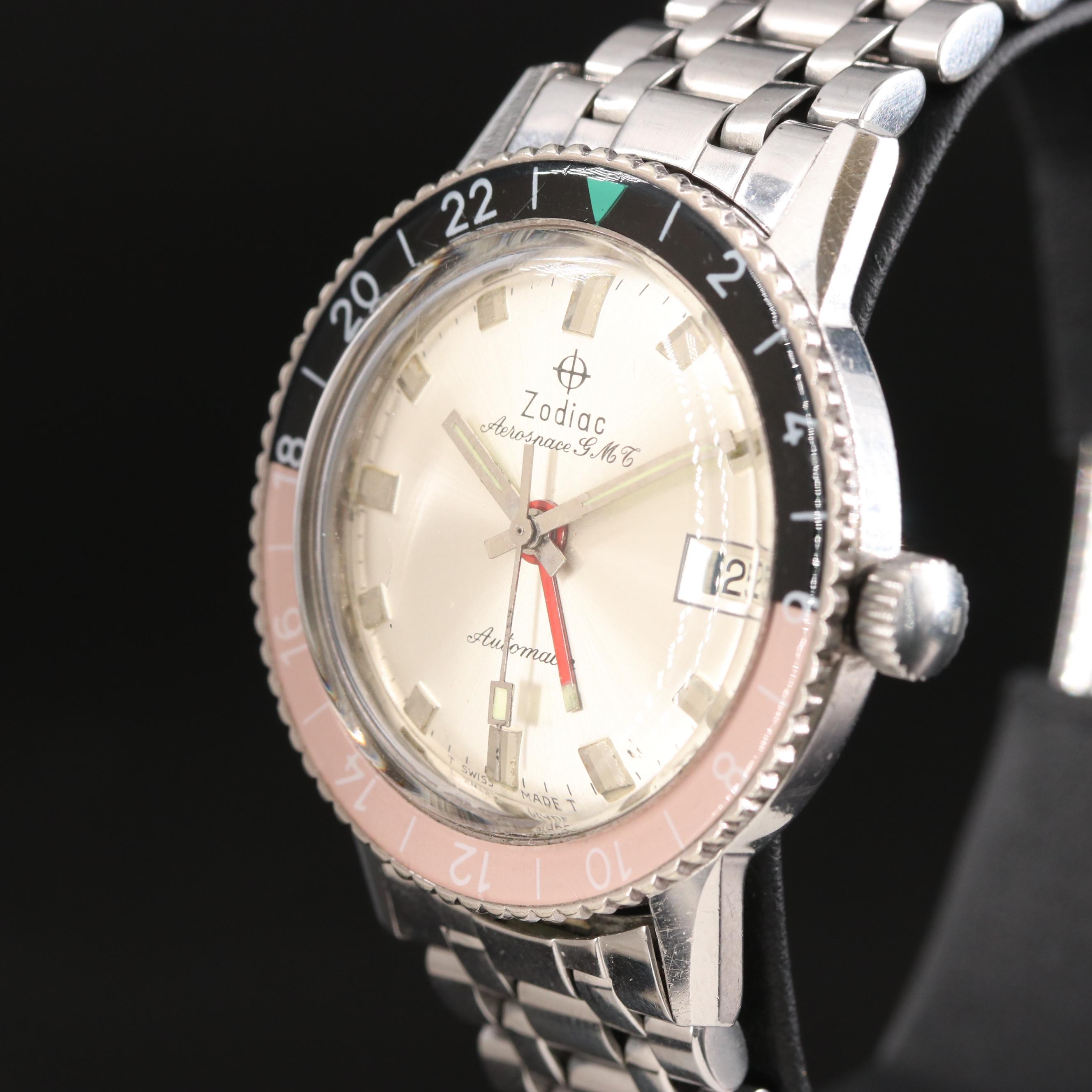 Vintage Zodiac Aerospace GMT Steel Automatic Watch