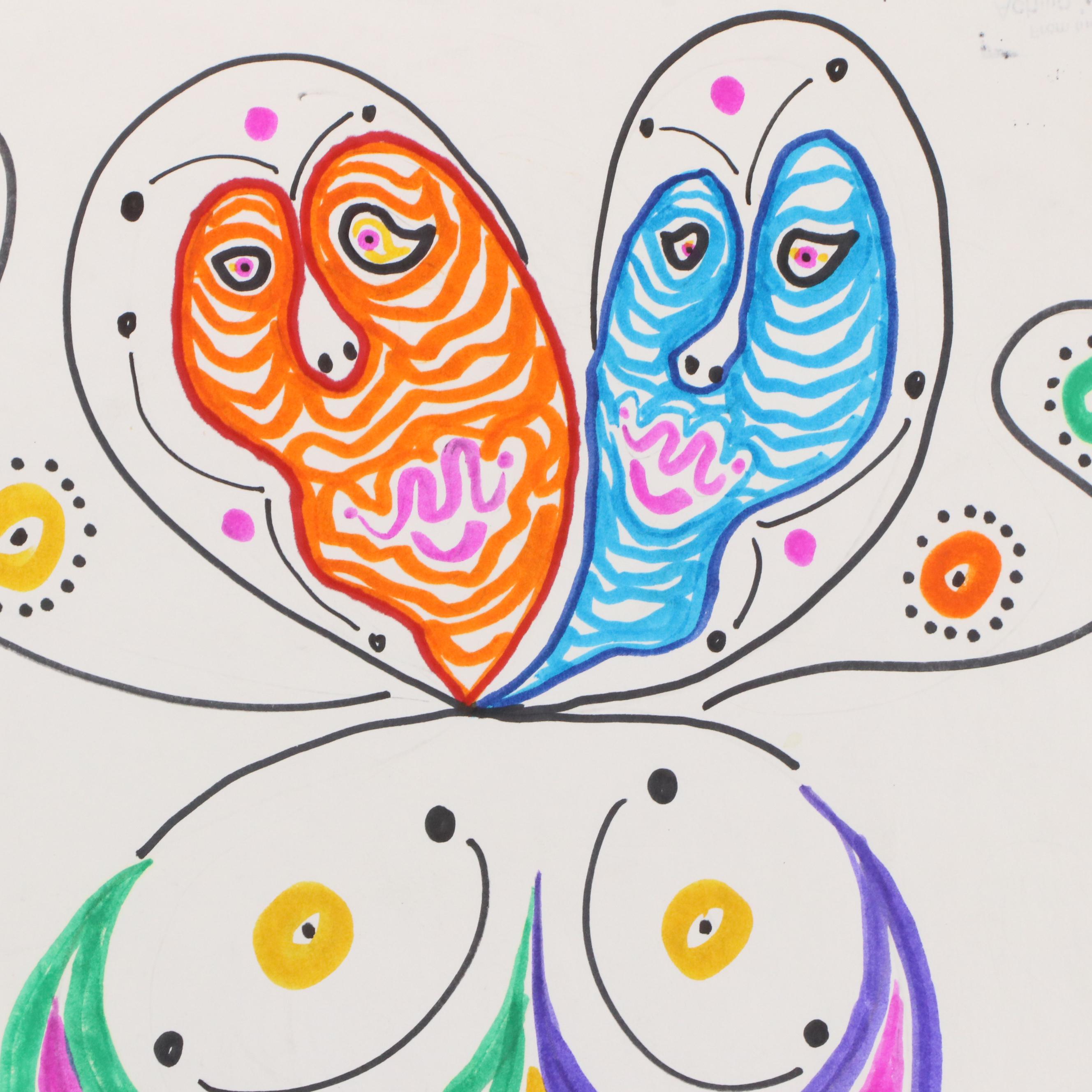 Achillo “Achi” Sullo Stylized Figure Ink Drawing, Mid–Late 20th Century