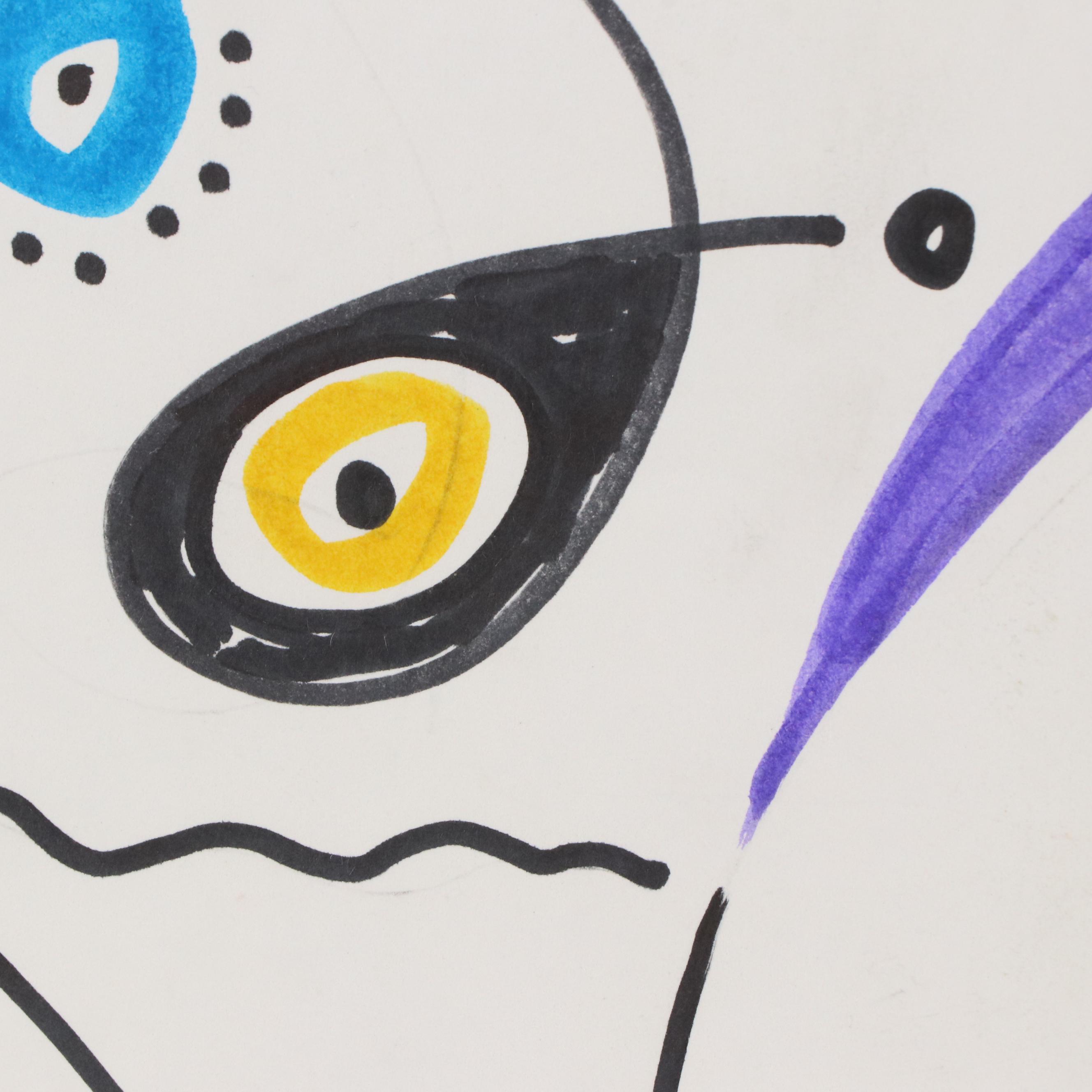 Achillo “Achi” Sullo Stylized Figure Ink Drawing, Mid–Late 20th Century