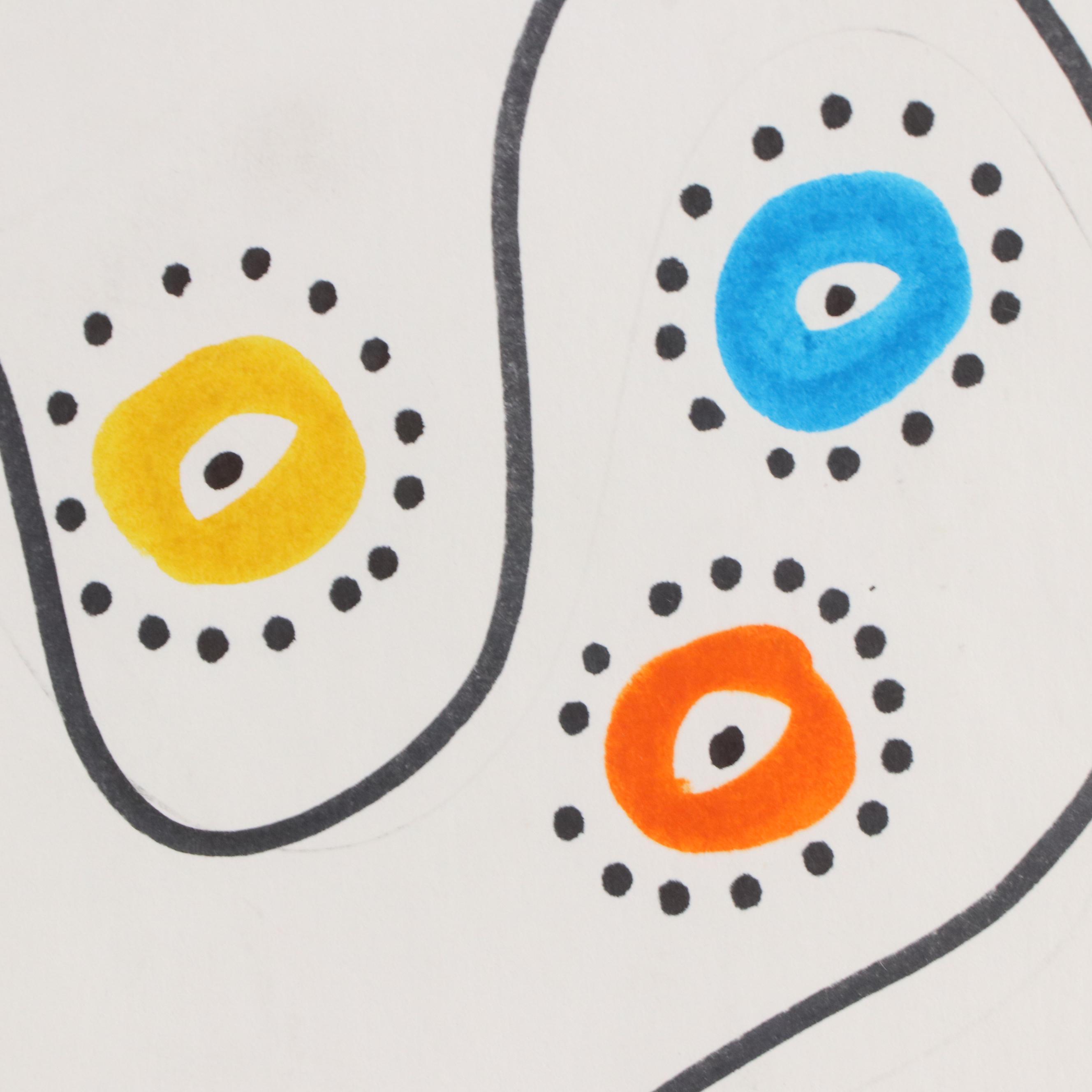 Achillo “Achi” Sullo Stylized Figure Ink Drawing, Mid–Late 20th Century