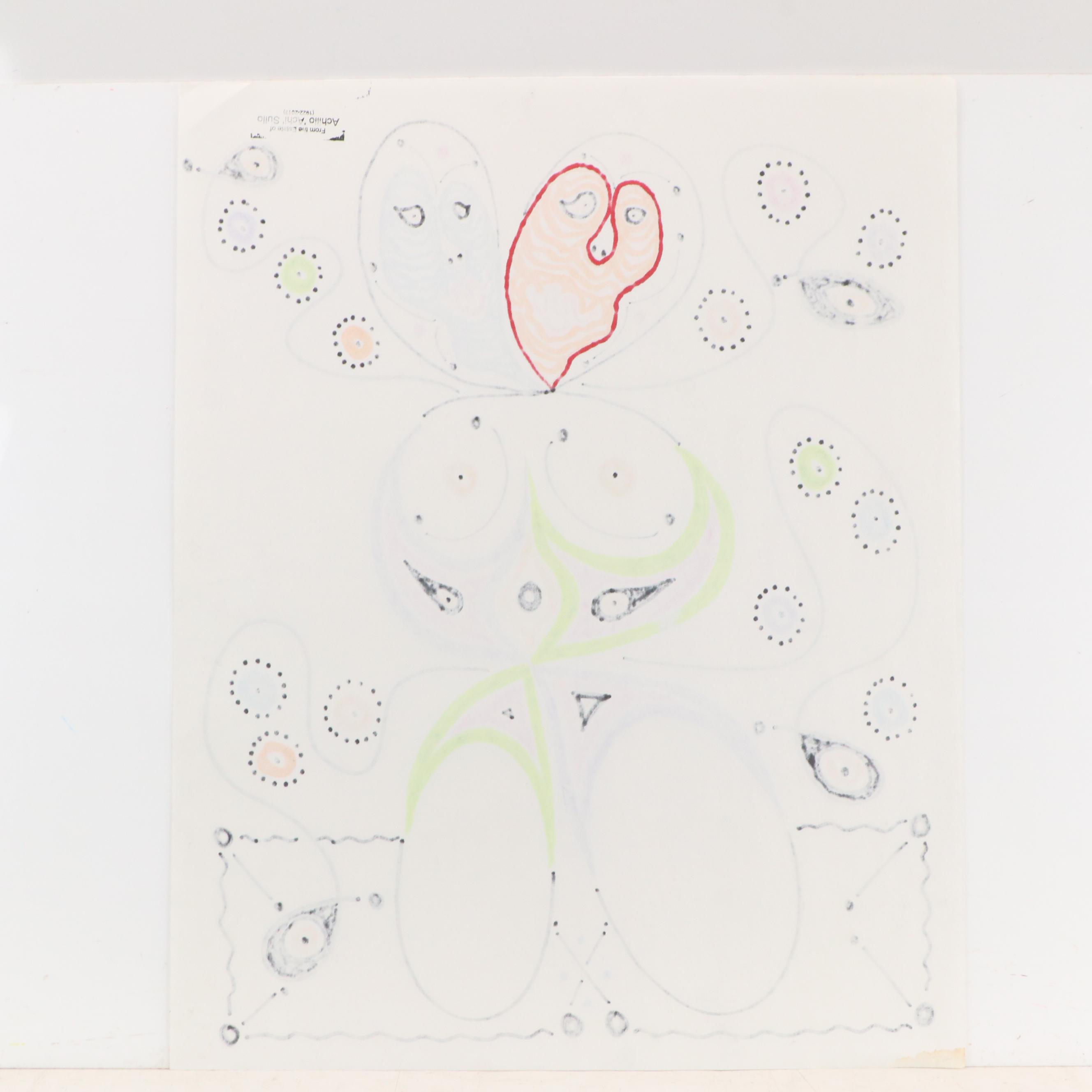 Achillo “Achi” Sullo Stylized Figure Ink Drawing, Mid–Late 20th Century