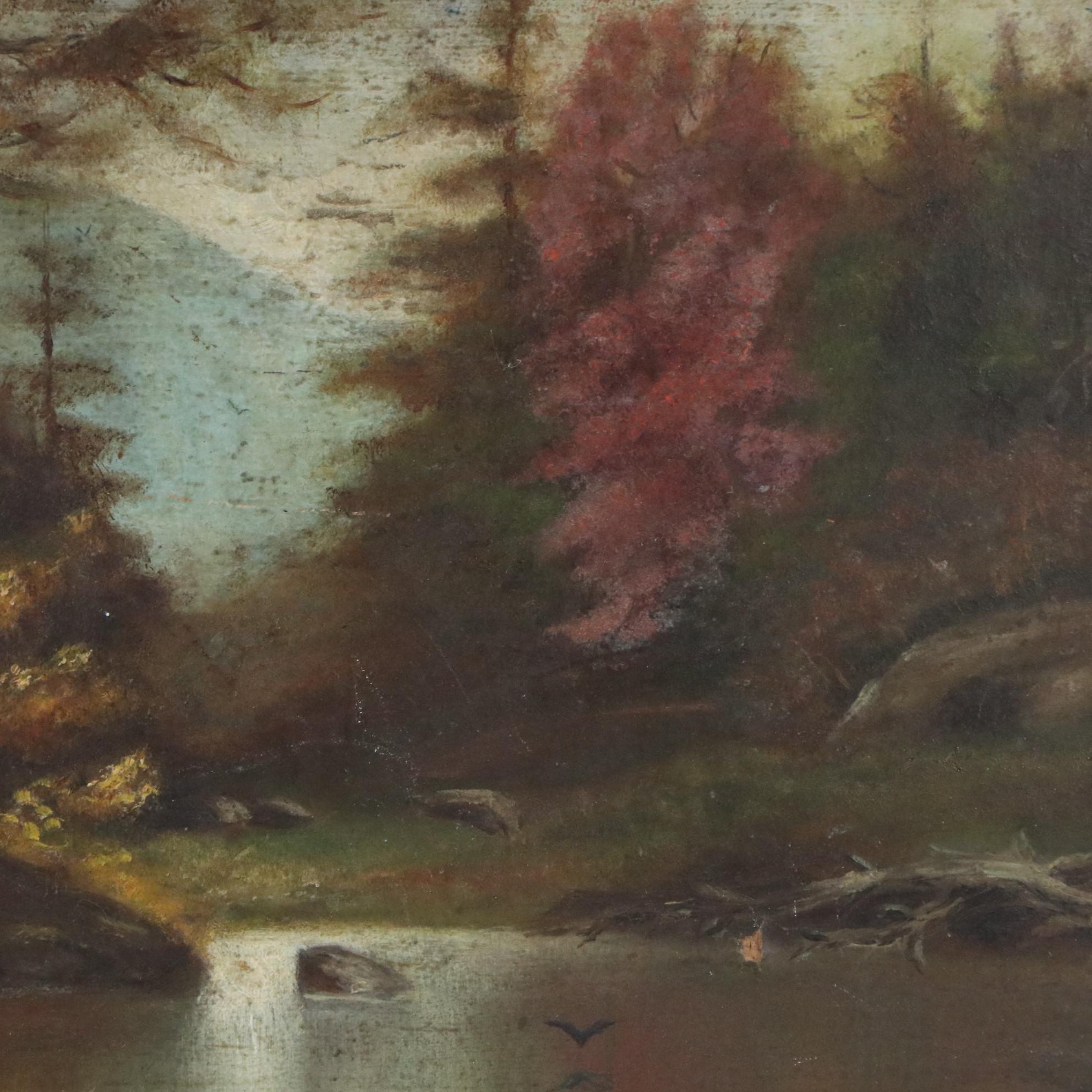Tonalist Woodland Landscape Oil Painting, Circa 1900