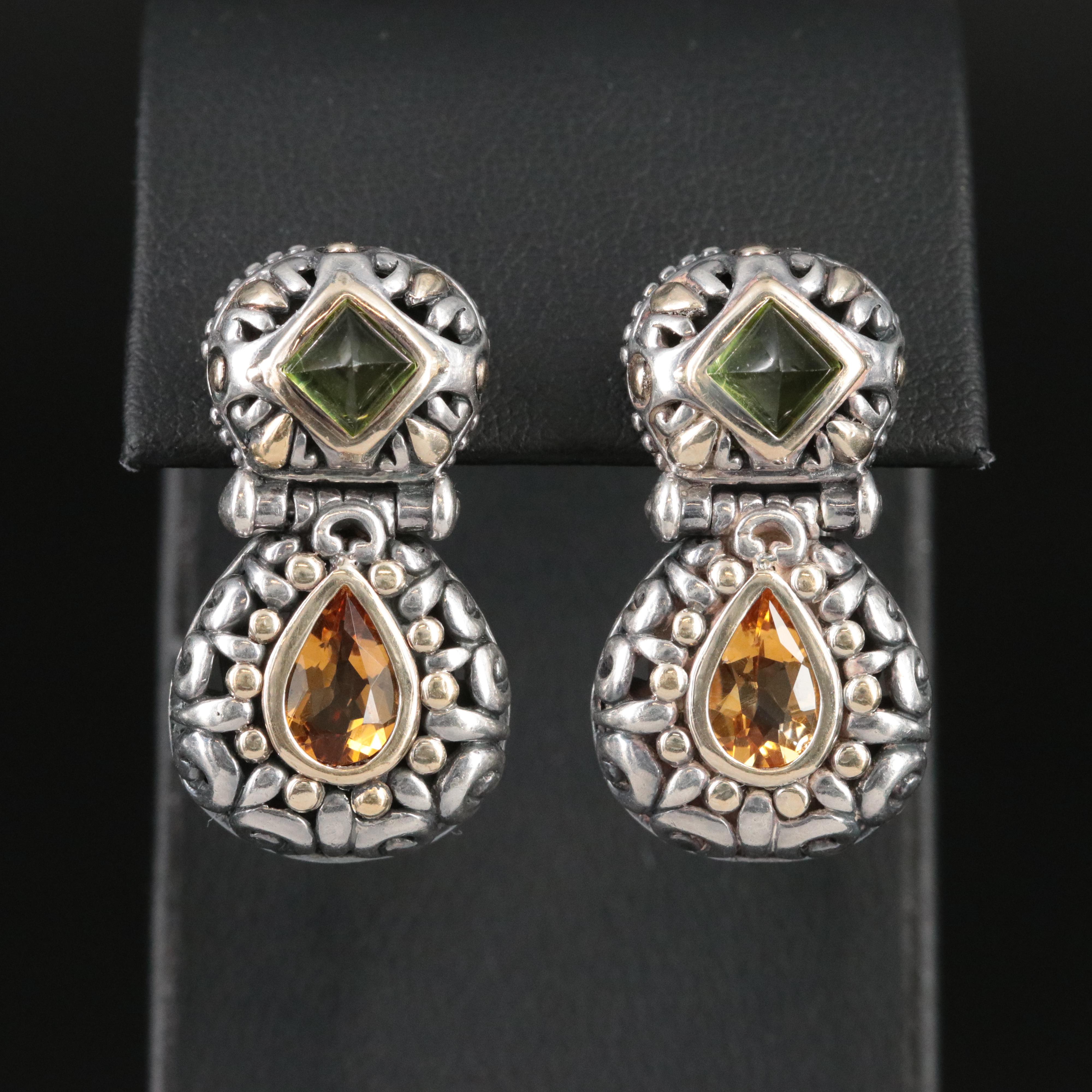 John Hardy Jaisalmer Sterlingo, Peridot and Citrine Earrings with 18K Accents