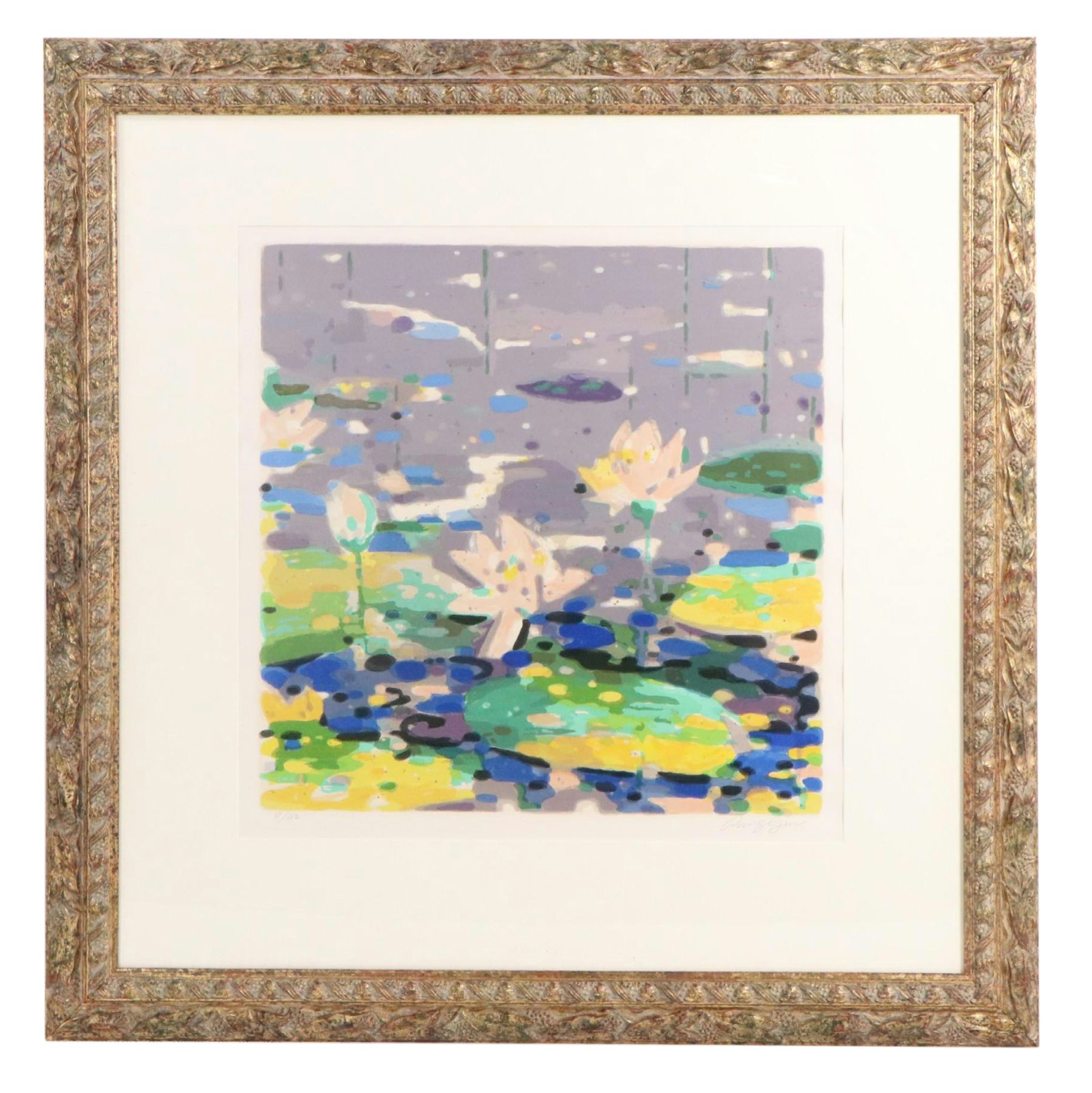 Jen Pang Serigraph "Lavender Lily Pond," 21st Century