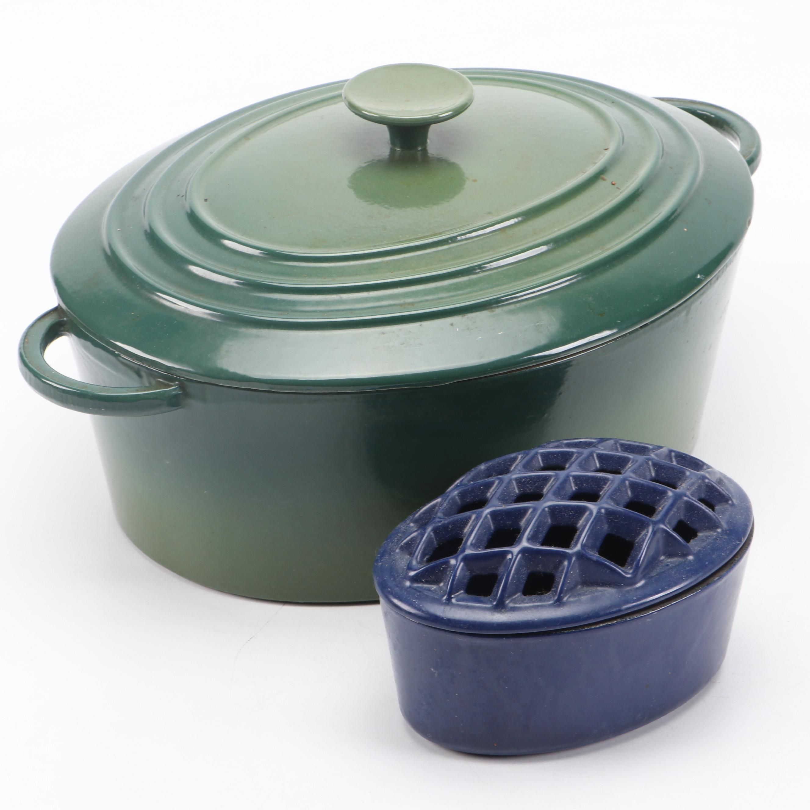 Enameled Cast Iron Dutch Oven and Wood Stove Steamer