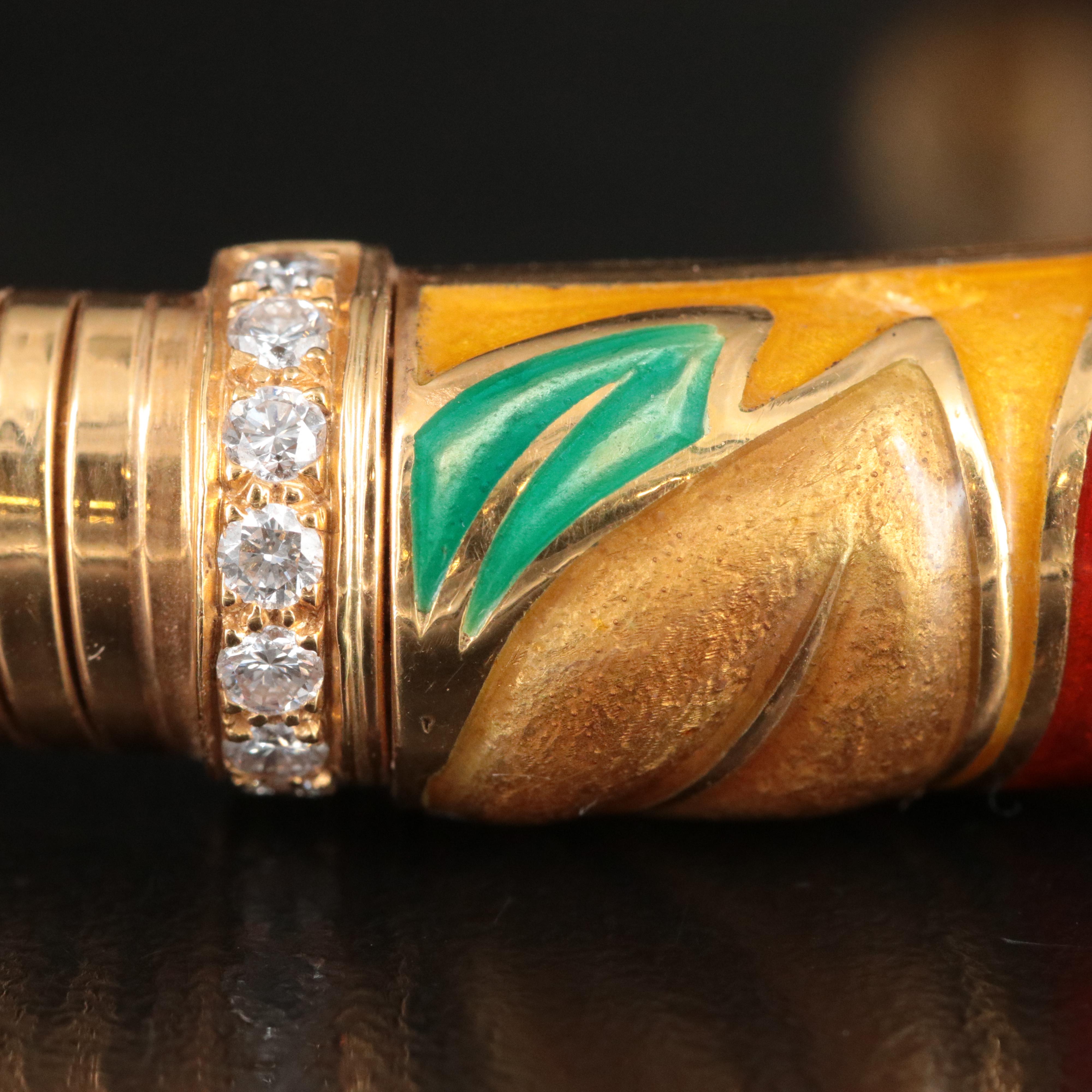 Boucheron 18K Tubogas Paillonné Enamel and Diamond Leaves Cuff | EBTH