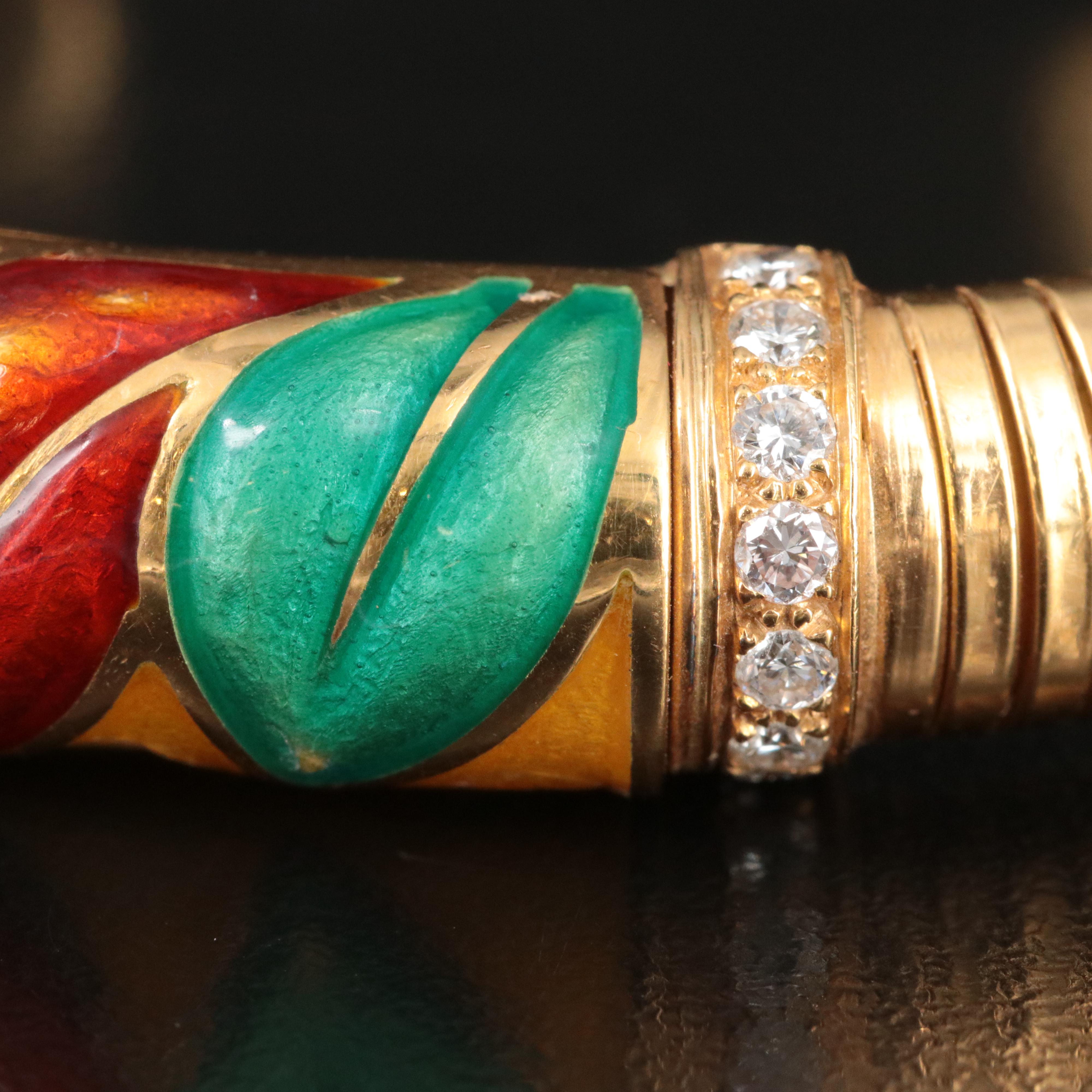 Boucheron 18K Tubogas Paillonné Enamel and Diamond Leaves Cuff ...