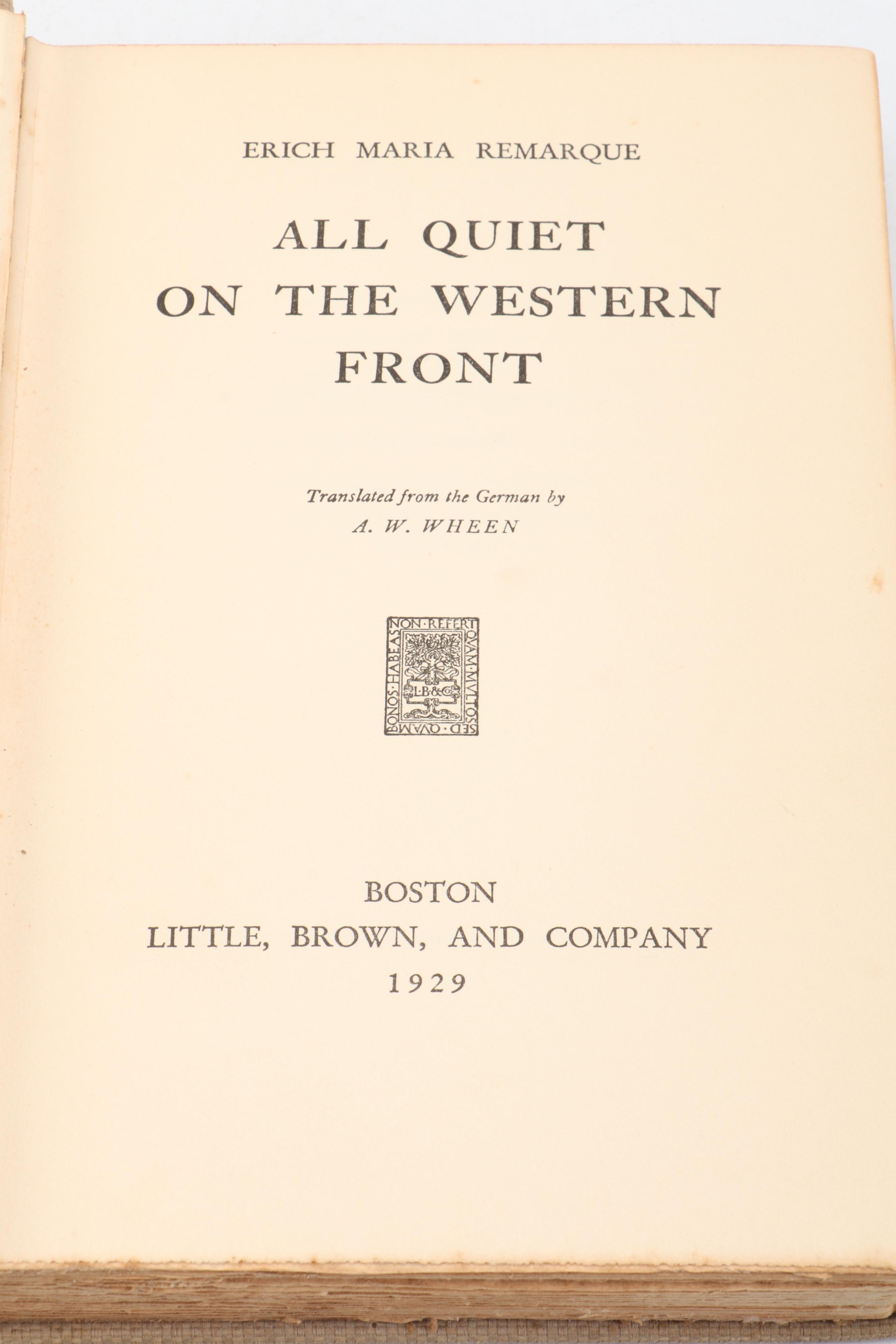 First Edition "All Quiet on the Western Front" by Erich Maria Remarque, 1929