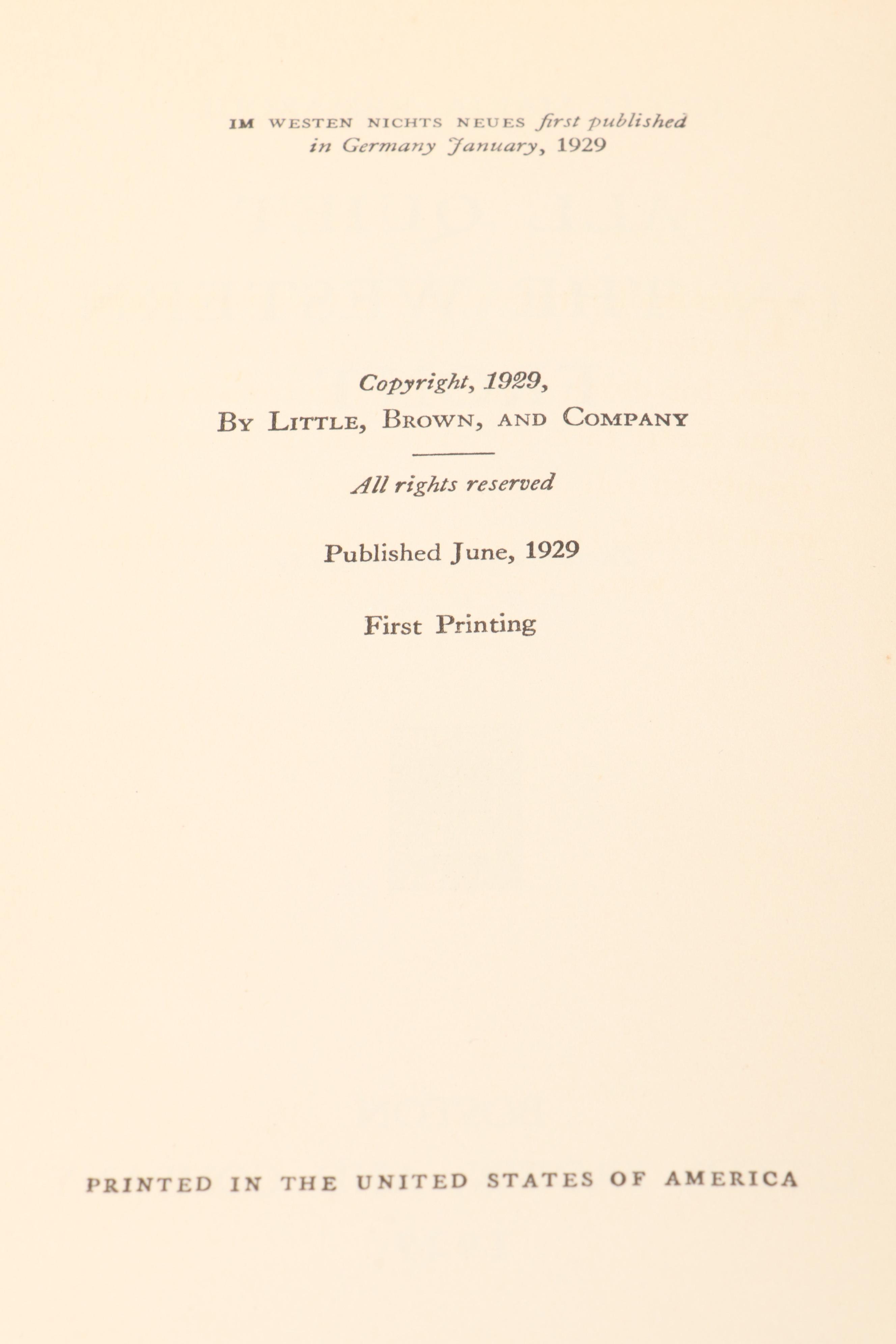 First Edition "All Quiet on the Western Front" by Erich Maria Remarque, 1929