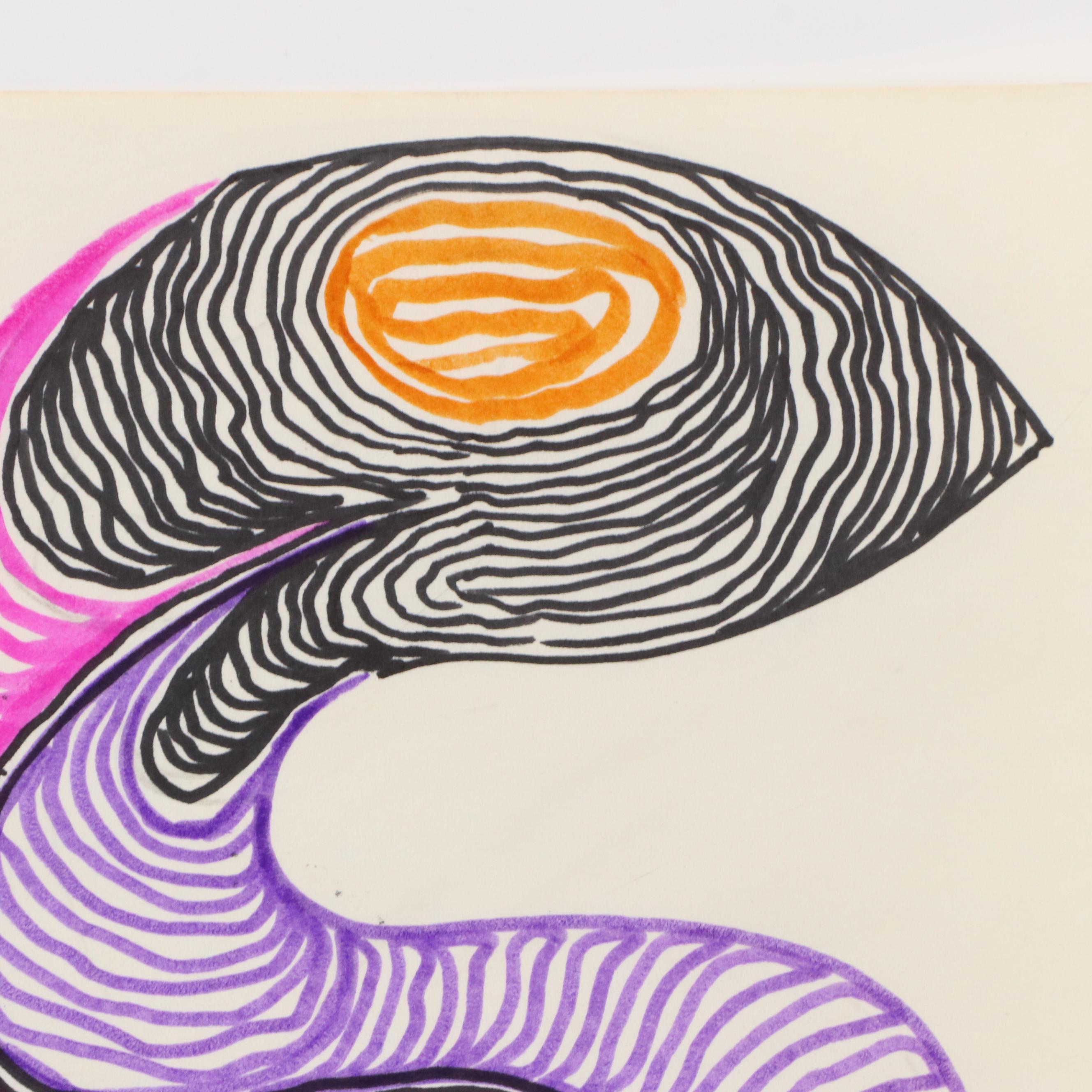 Achillo “Achi” Sullo Biomorphic Ink Drawing, Mid–Late 20th Century