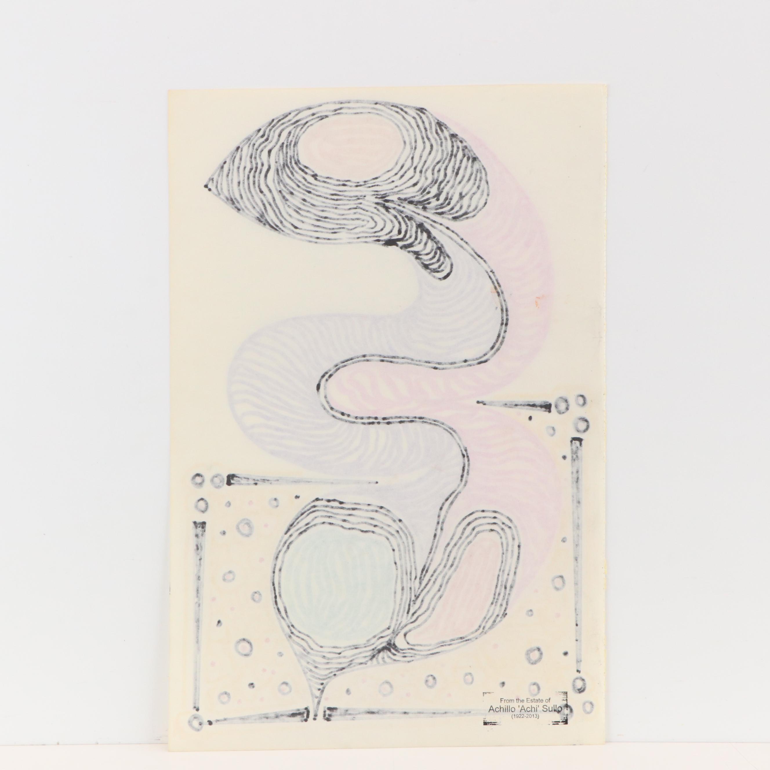 Achillo “Achi” Sullo Biomorphic Ink Drawing, Mid–Late 20th Century