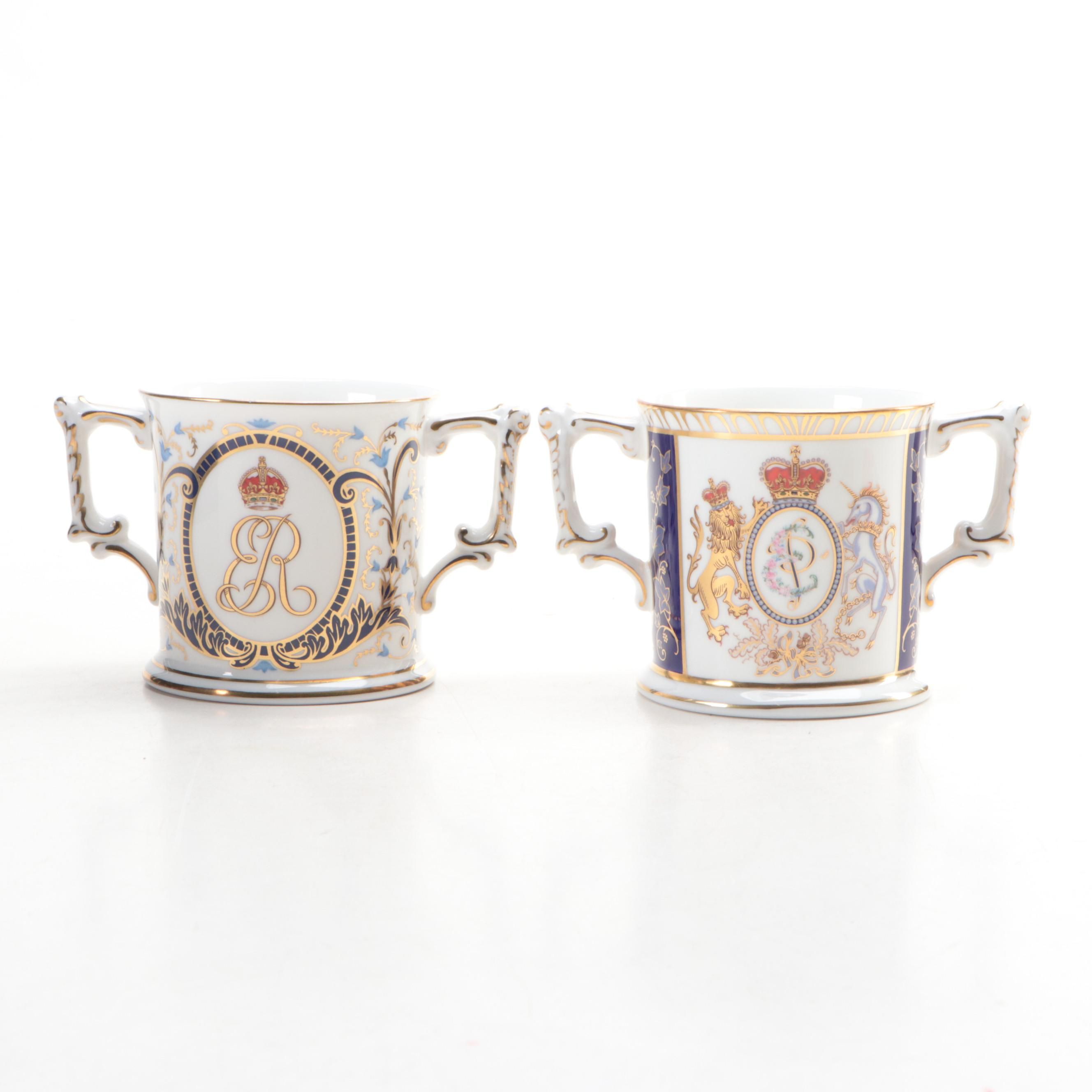 Royal Crown Derby Limited Edition Royal Commemorative Porcelain Loving Cups
