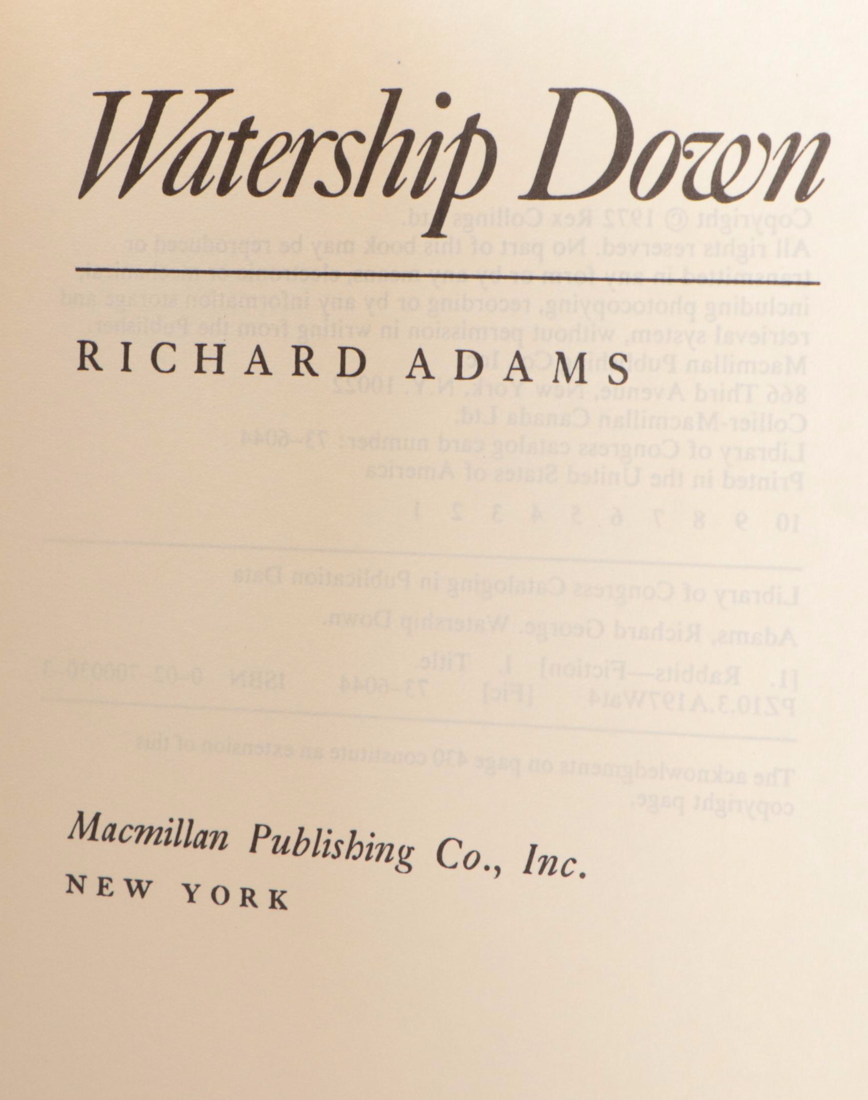 Book Club Edition "Watership Down" by Richard Adams, 1972
